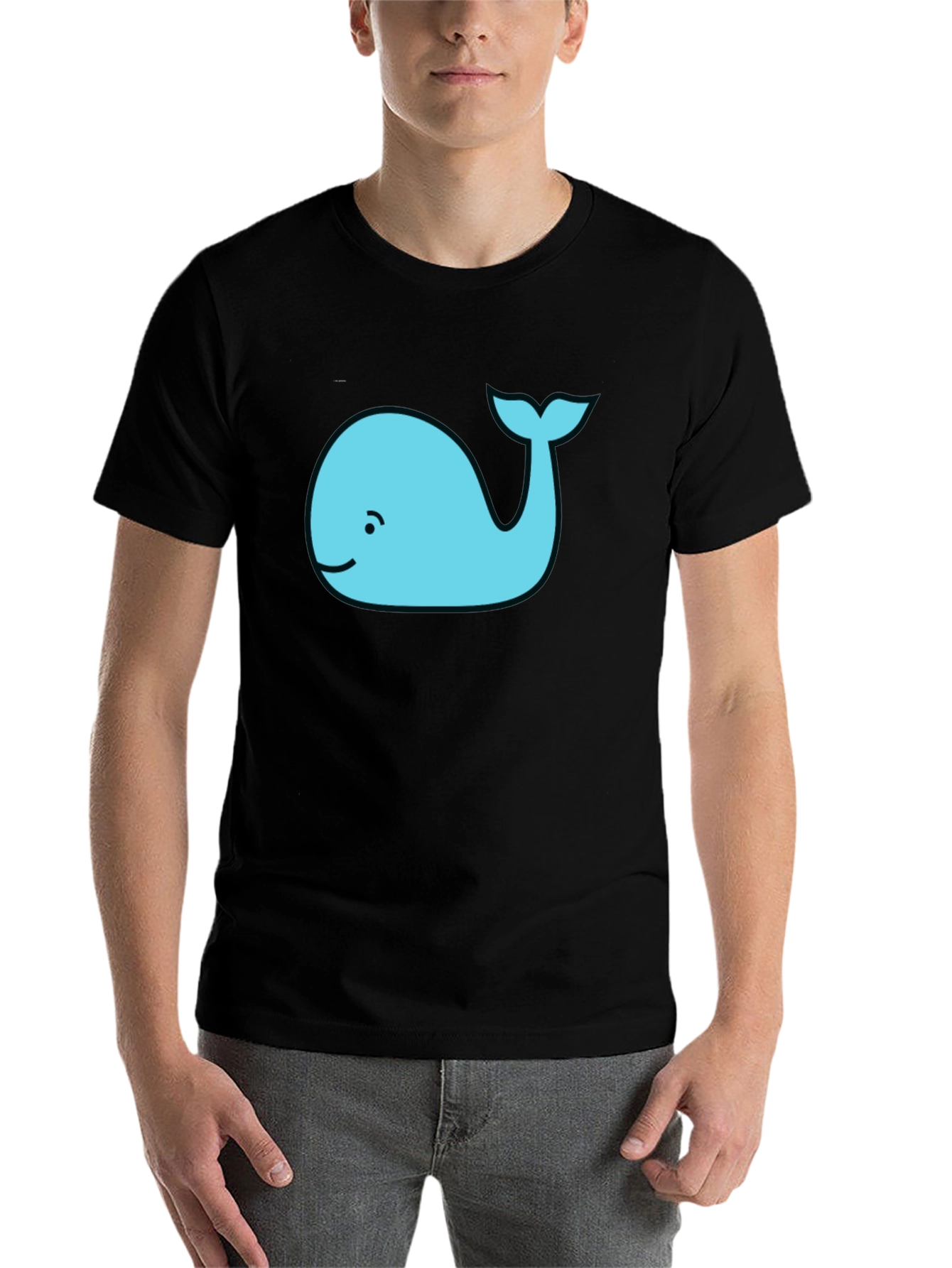 Black Cute Whale Graphic Tee - Black Cotton T-Shirt view 7