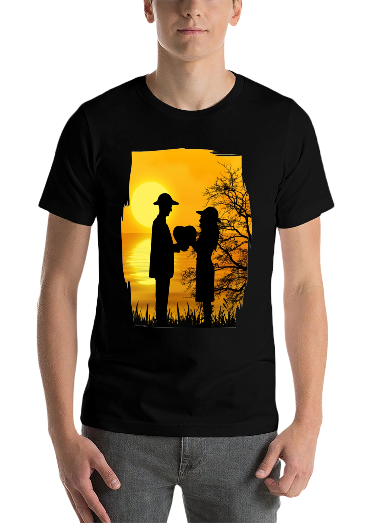 Black Romantic Sunset Silhouette T-Shirt view 7