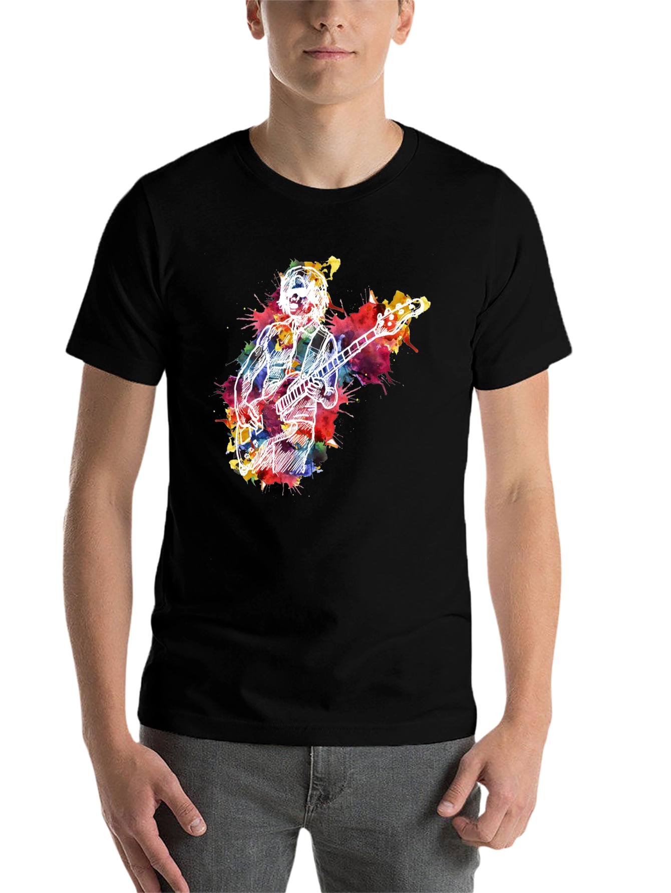 Black Musician Watercolor Graphic T-Shirt - Black view 7