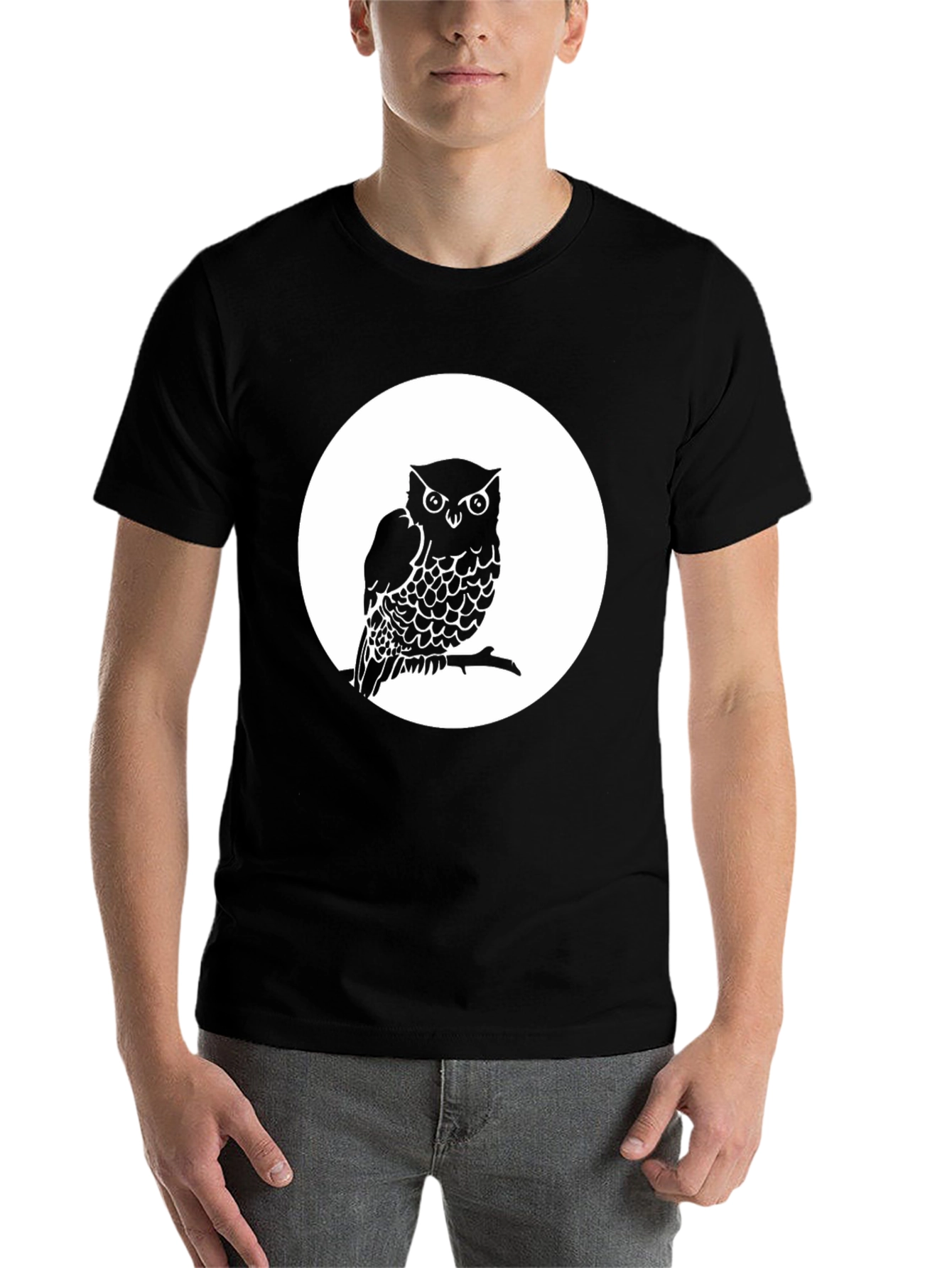 Black Owl on Branch Graphic Tee - Unisex Black T-Shirt view 7