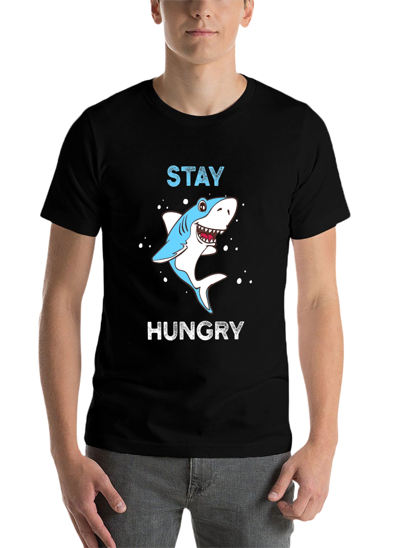 Black Stay Hungry Shark Graphic Tee view 7