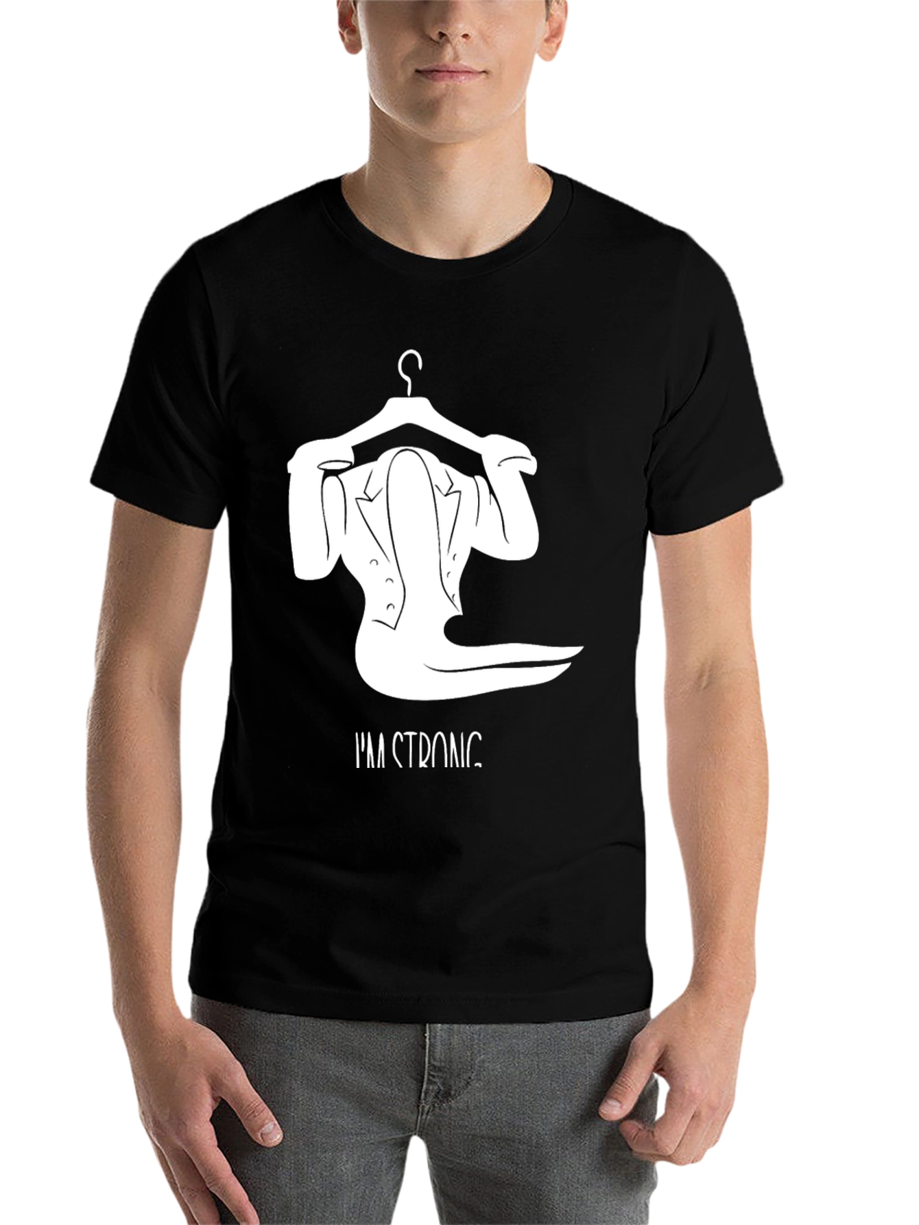 Black I'm Strong T-Shirt, Unique Hanger Design view 7