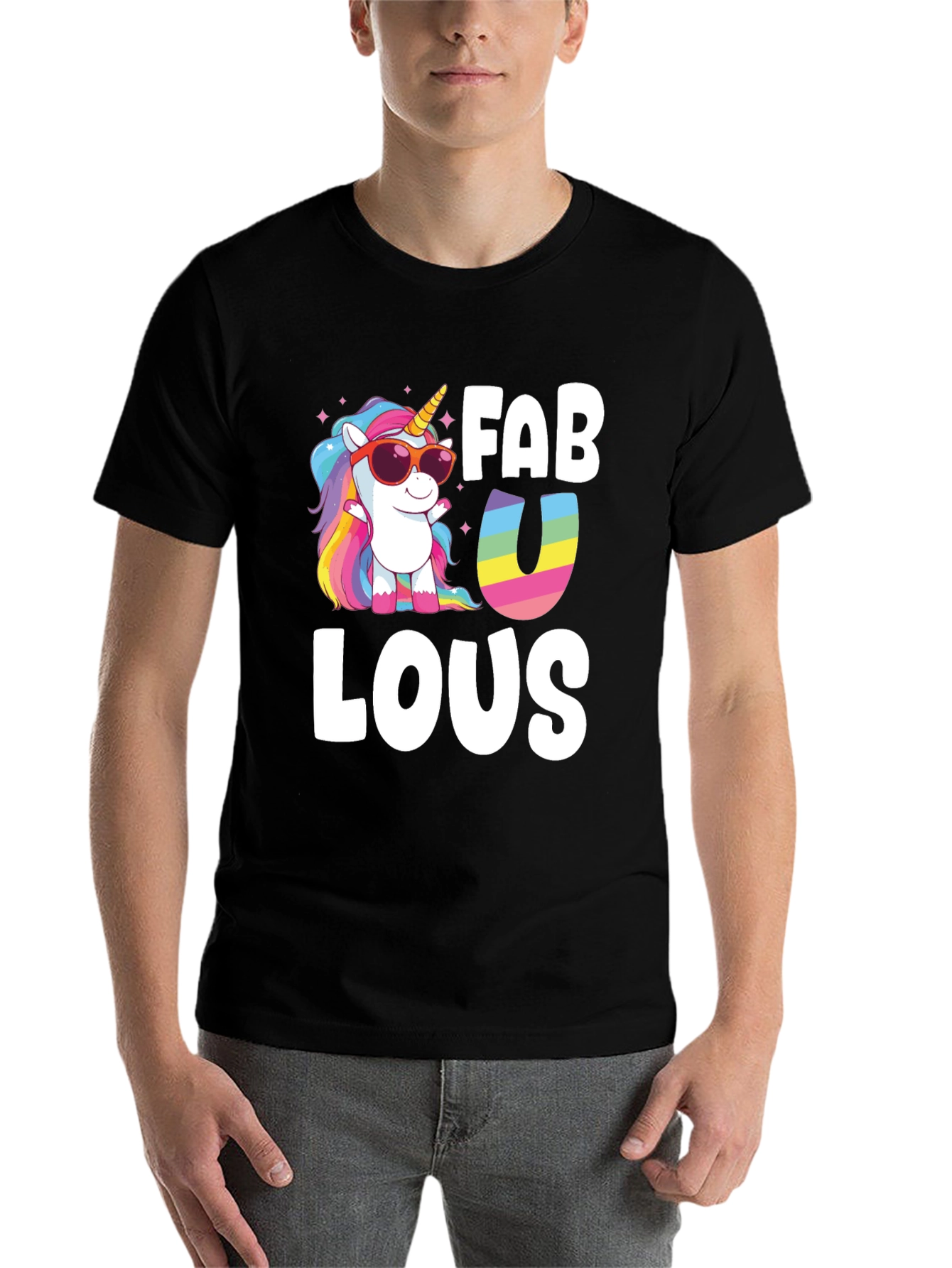 Black Fabulous Unicorn Graphic Tee - Black Cotton Blend view 7