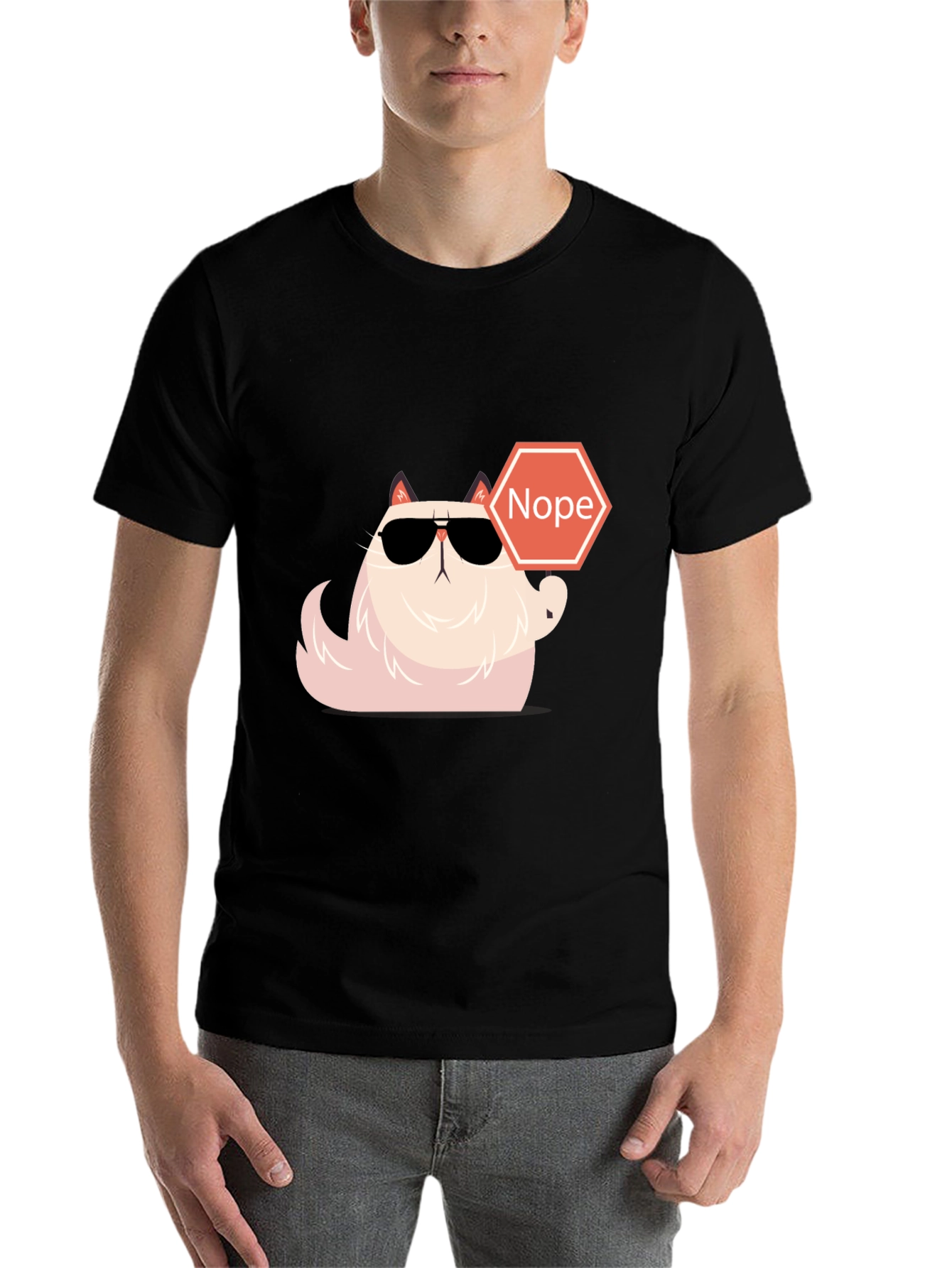 Black Cool Cat Nope T-Shirt - Funny Graphic Tee view 7