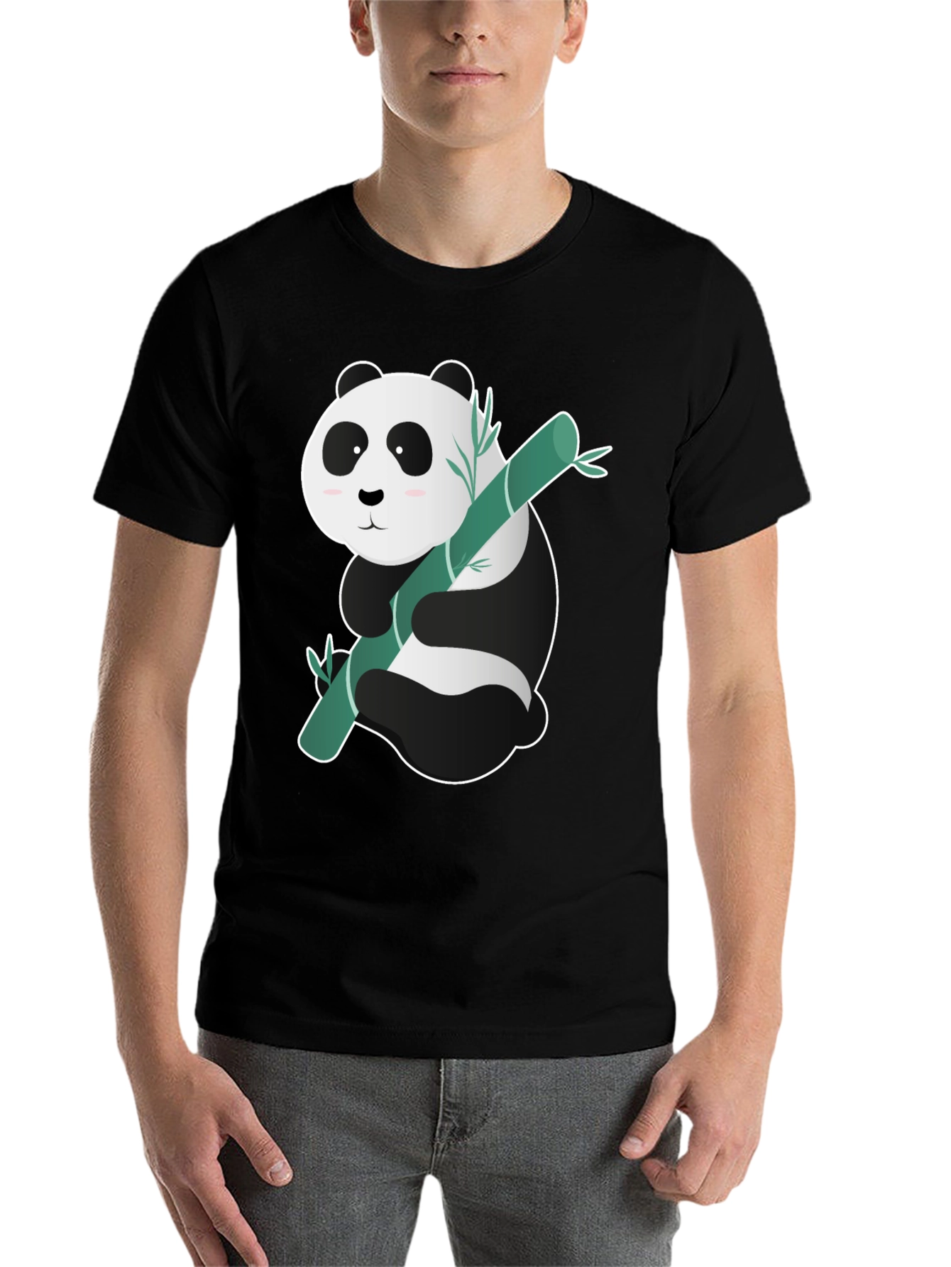 Black Cute Panda Bamboo T-Shirt - Black view 7
