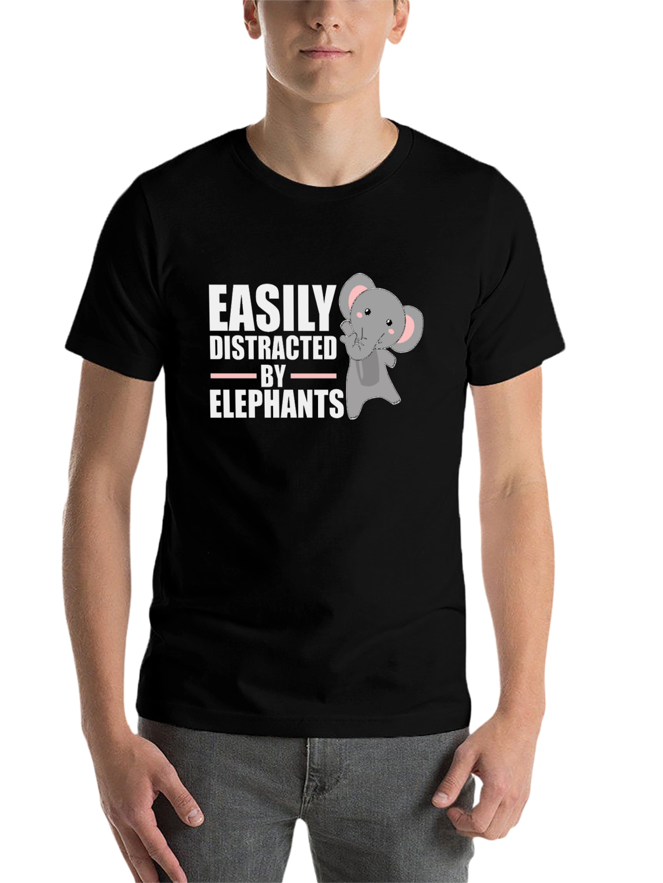 Black Easily Distracted By Elephants T-Shirt view 7