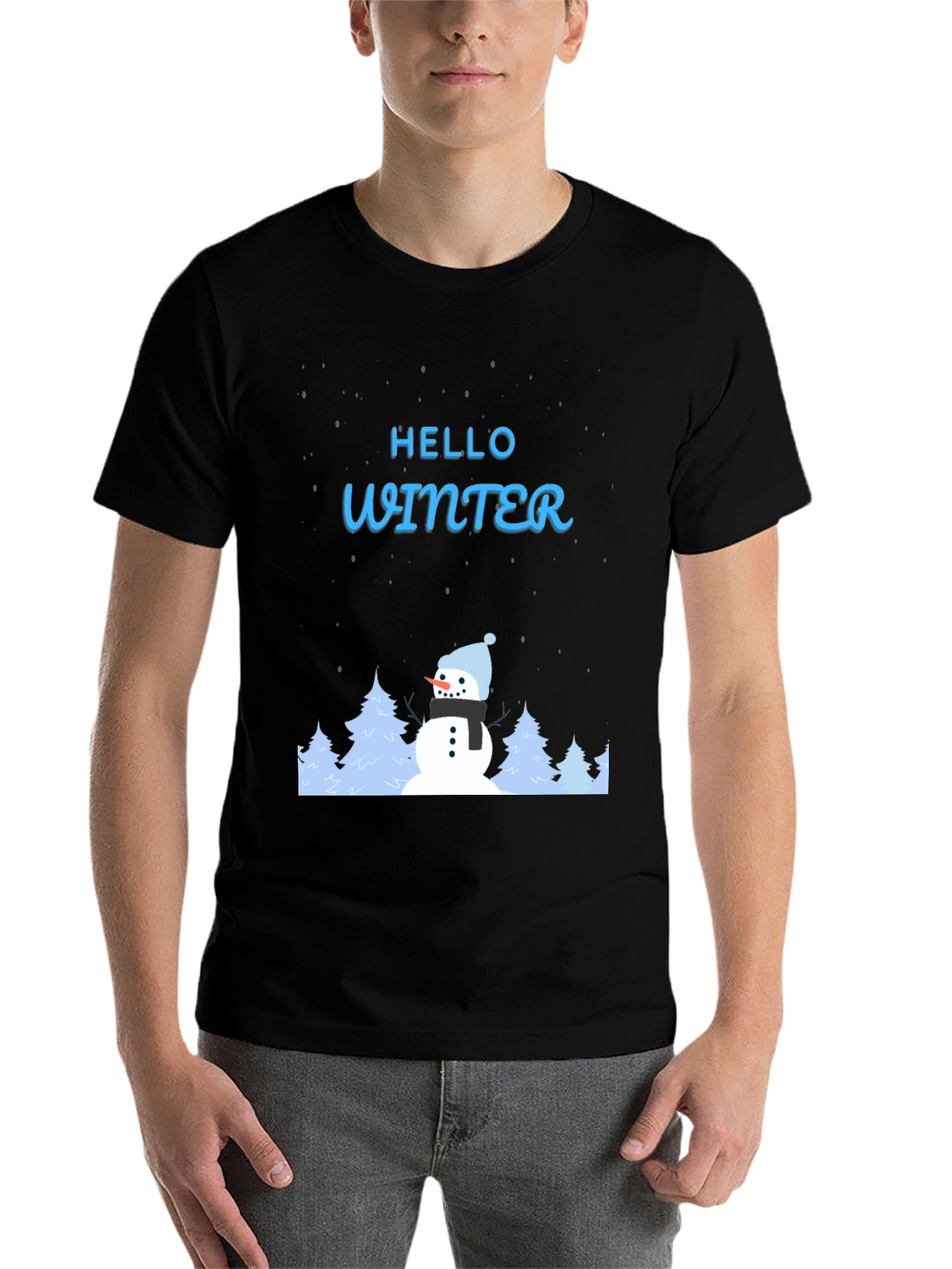 Black Hello Winter Snowman Graphic Tee view 7