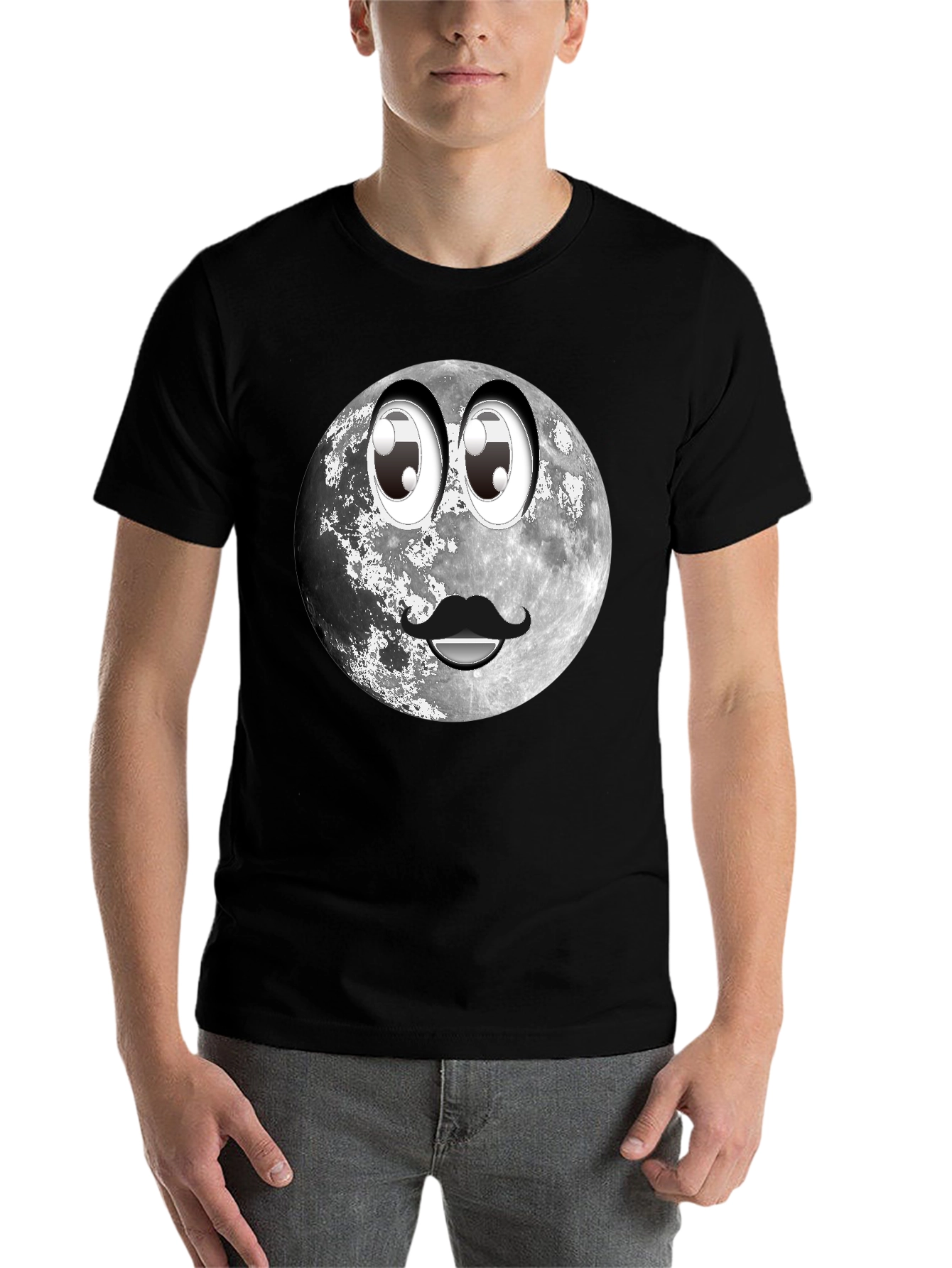 Black Humorous Moon Face Graphic Tee - Black view 7