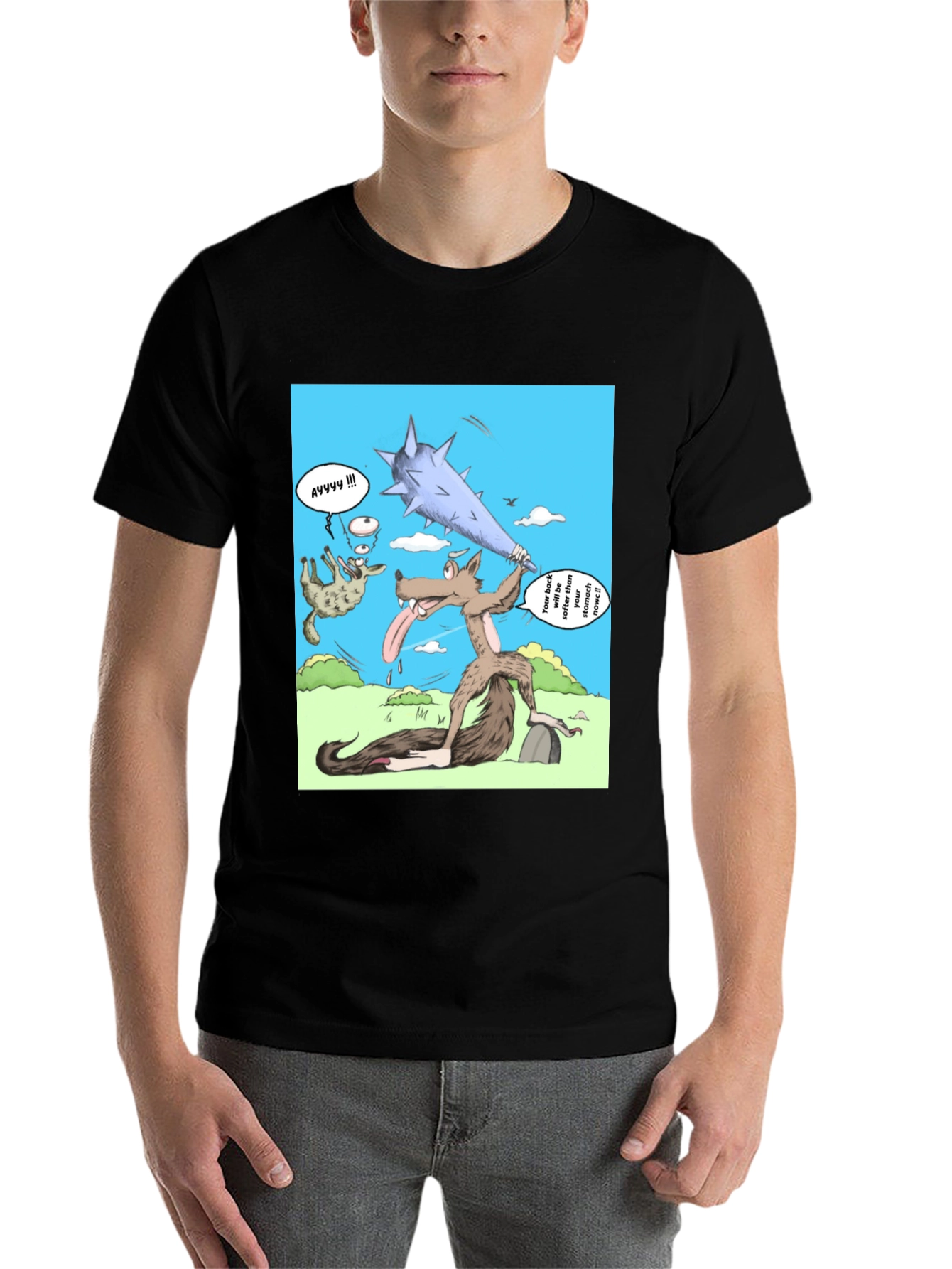Black Cartoon Wolf T-Shirt view 7