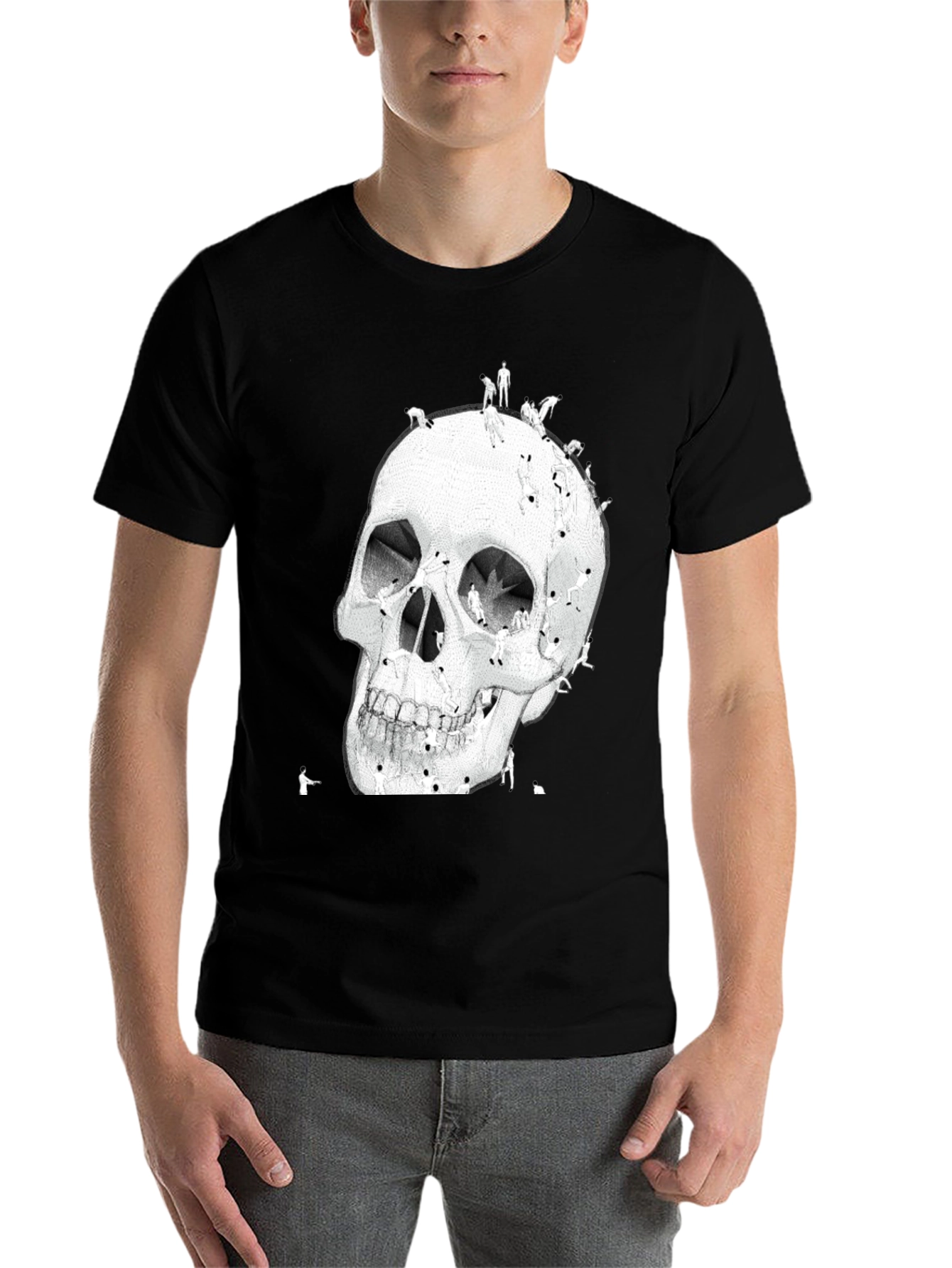 Black Skull Art Graphic T-Shirt - Black view 7