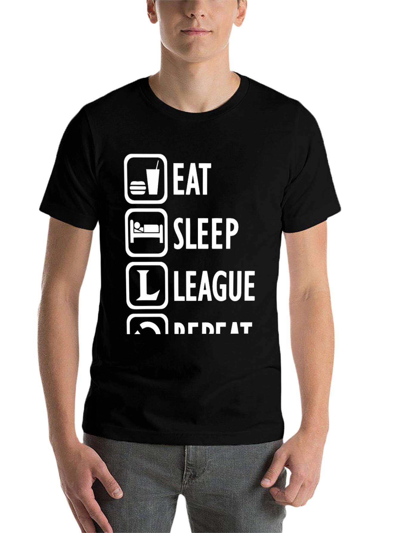 Black Eat Sleep League Repeat Black T-Shirt view 7