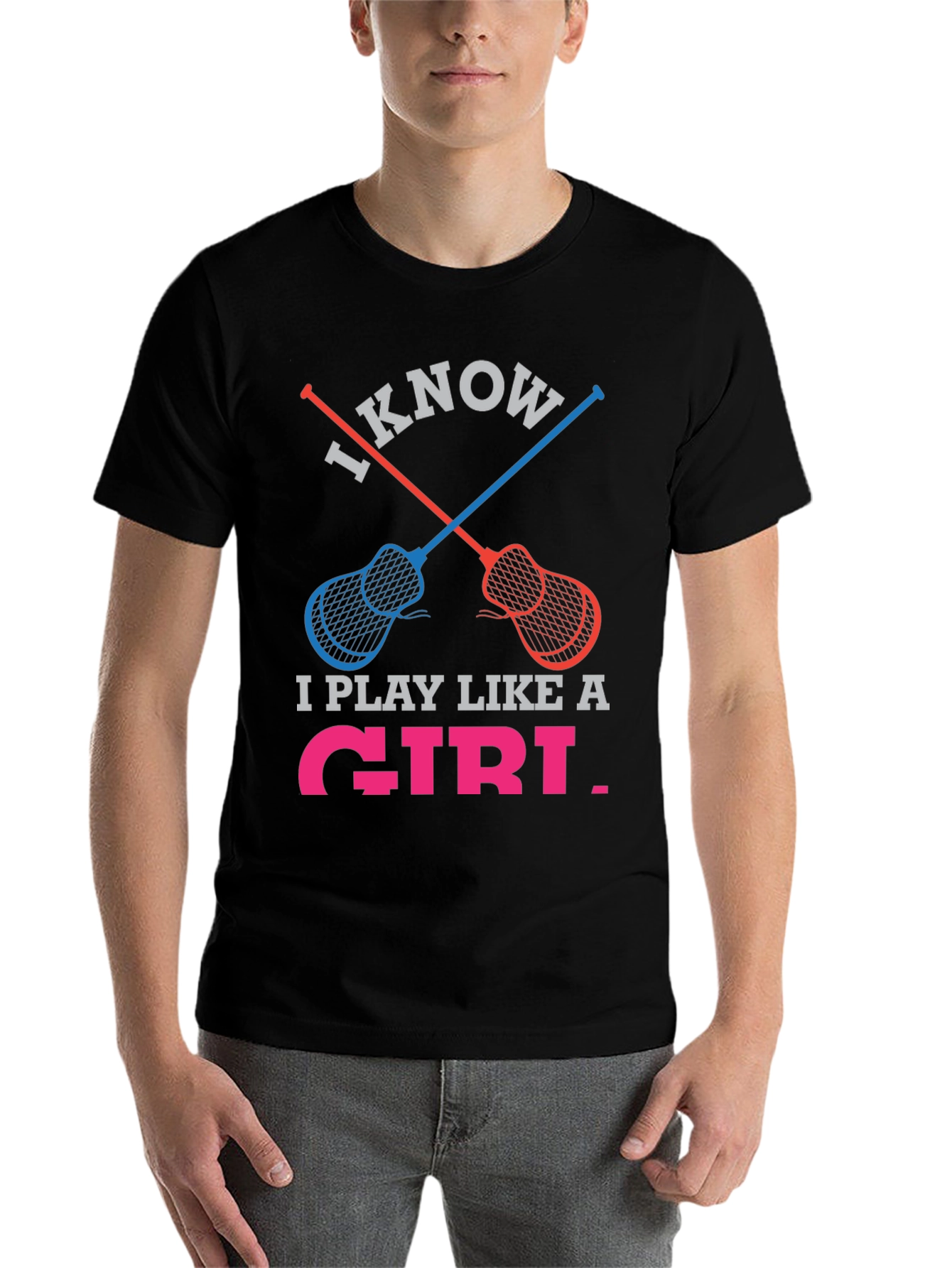 Black I Know I Play Like a Girl Lacrosse T-Shirt view 7