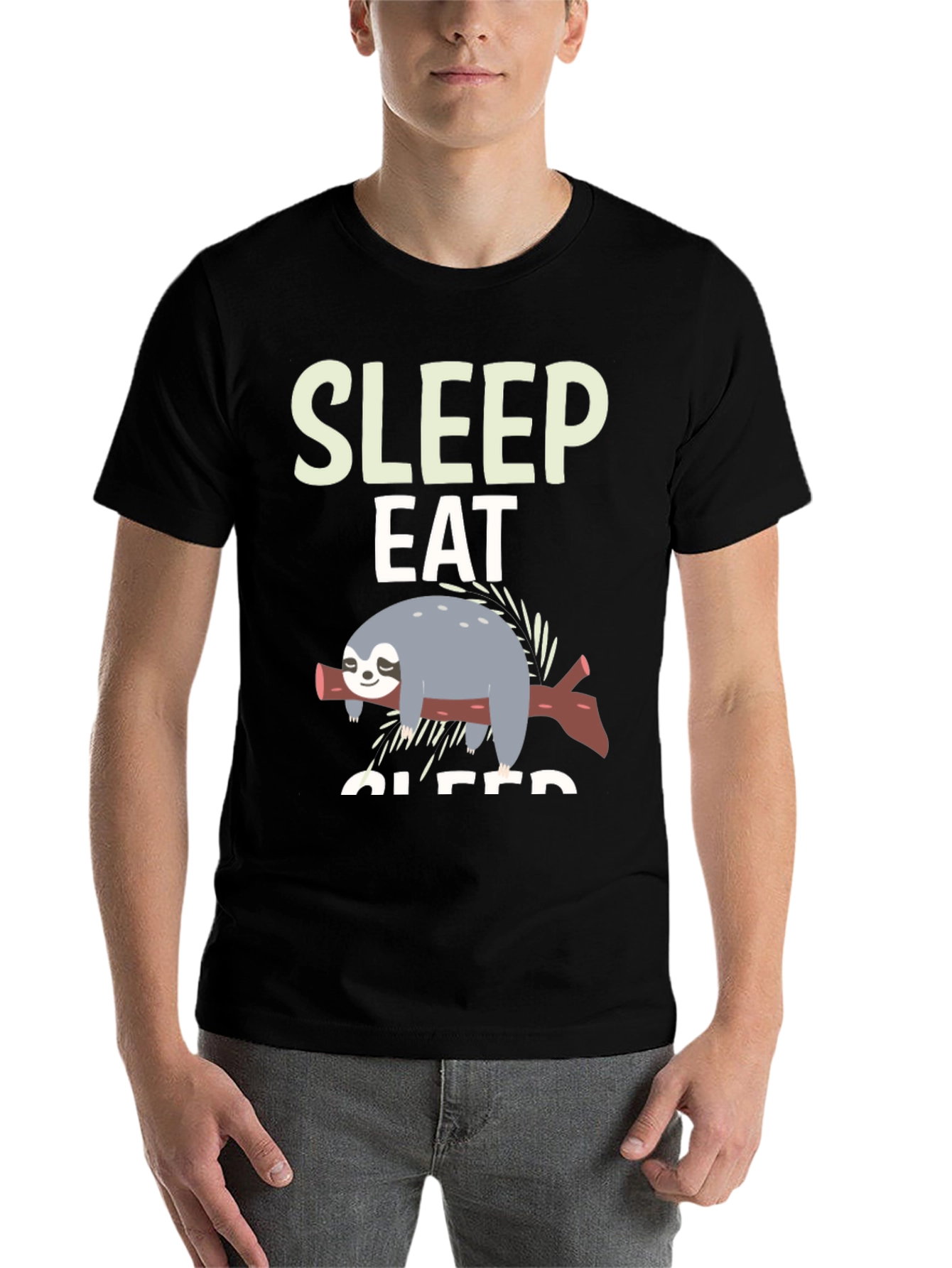 Black Sleep Eat Sloth Tee - Funny Relaxed Graphic T-Shirt view 7