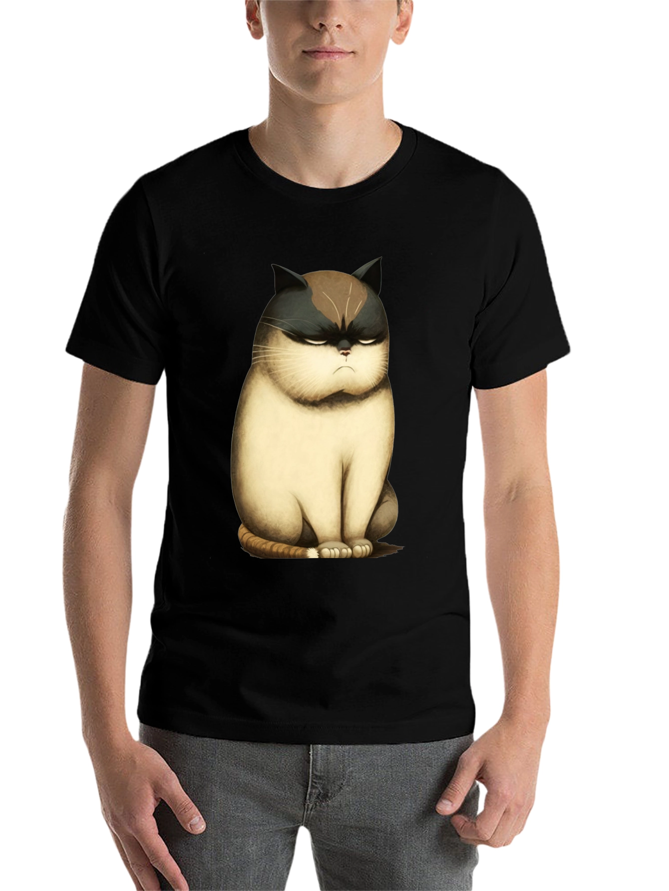 Black Grumpy Cat T-Shirt - Funny Cartoon Cat Tee view 7