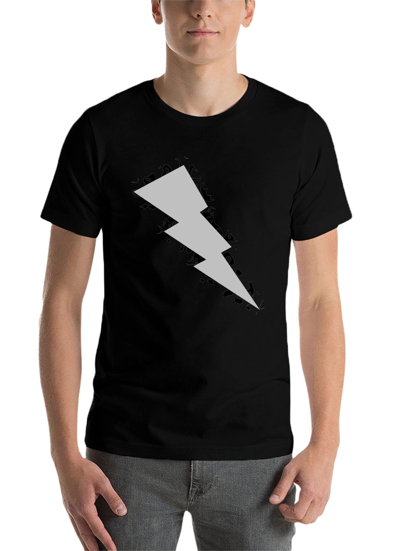 Black Lightning Bolt Graphic Tee - Black Cotton Casual Shirt view 7