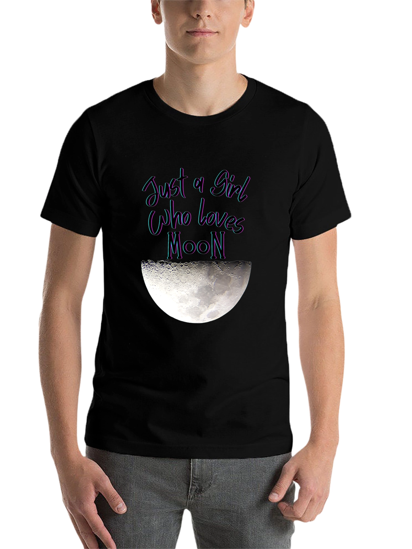 Black Just a Girl Who Loves Moon Graphic T-Shirt view 7
