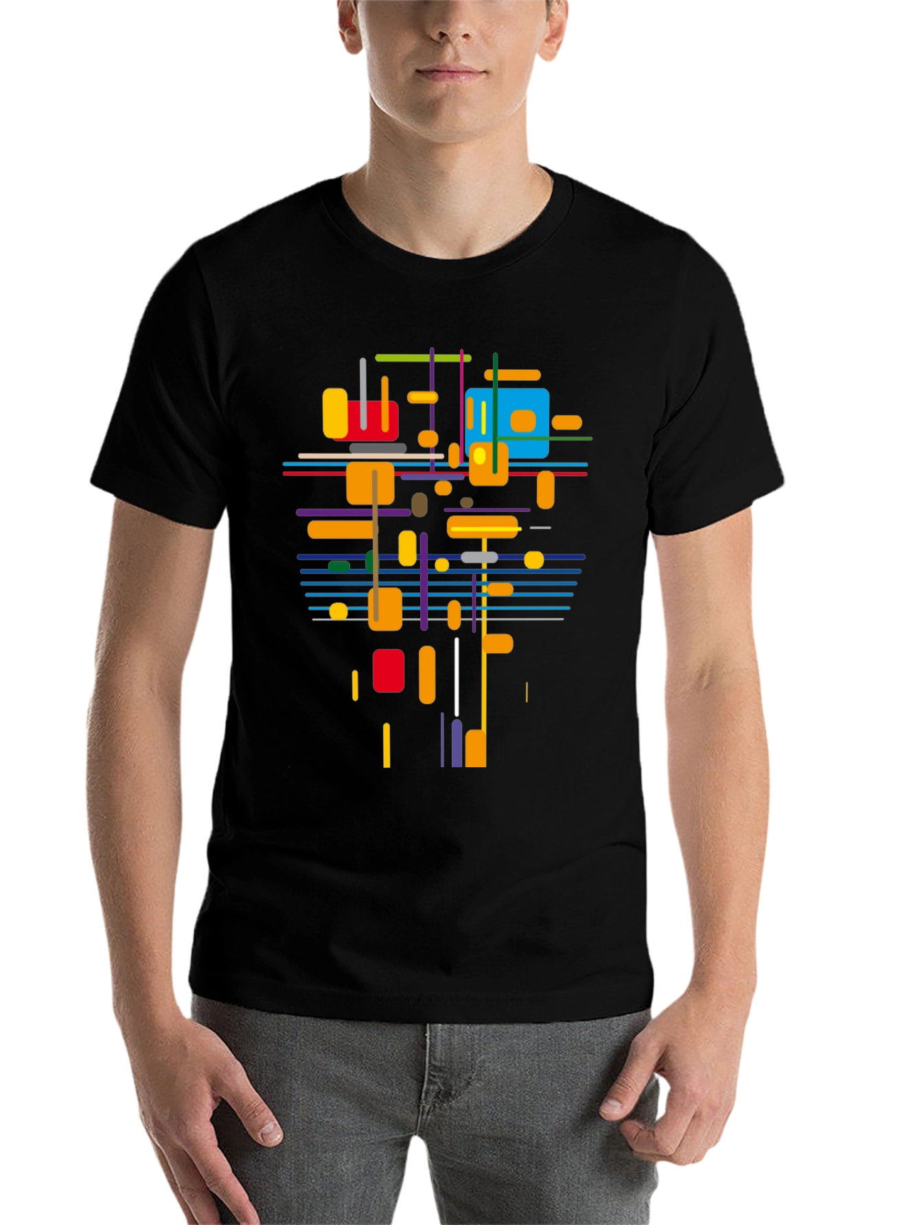 Black Abstract Geometric T-Shirt - Modern Art Tee view 7