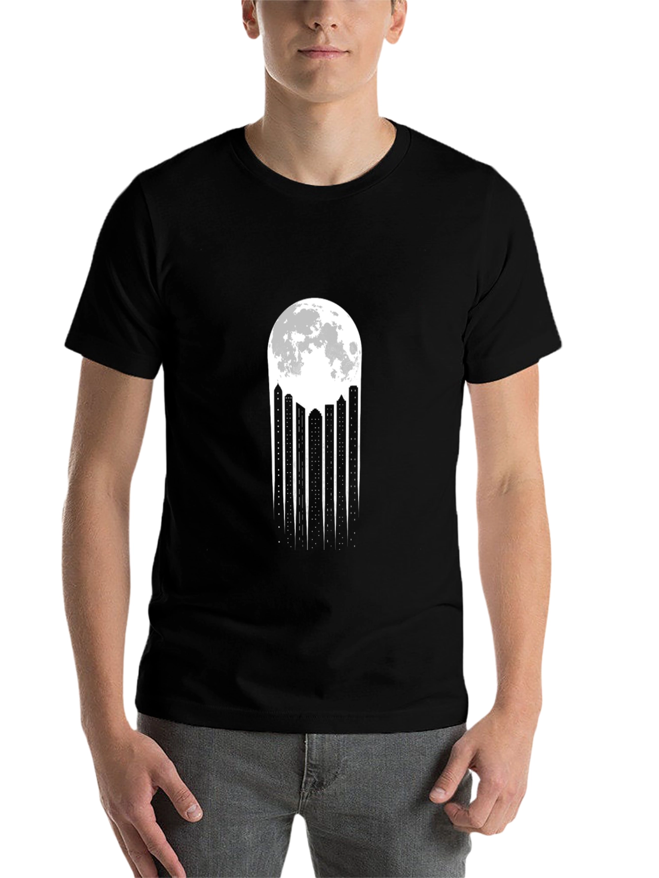 Black Moonlit Cityscape Black T-Shirt view 7