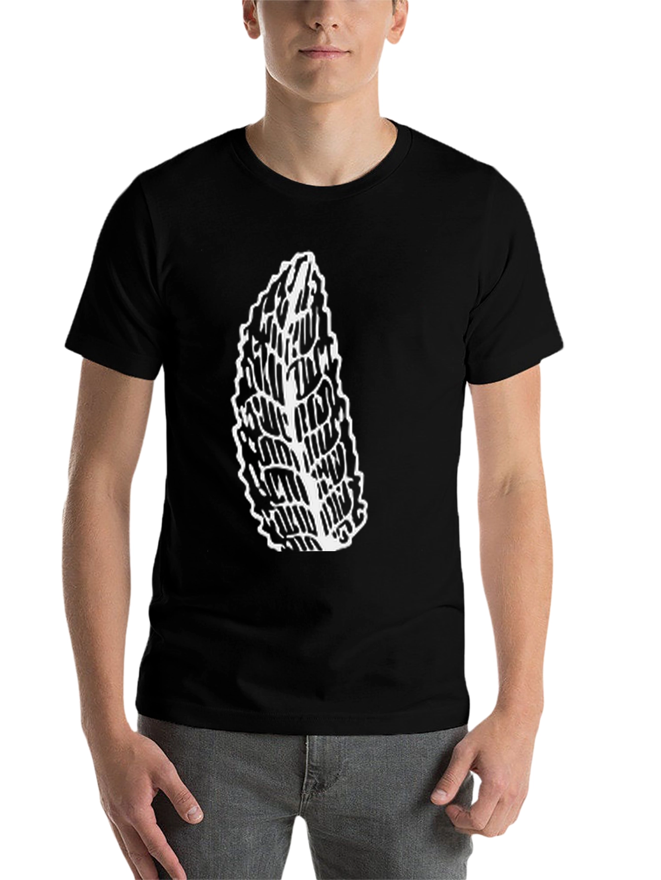 Black Men's Black Tee with Abstract Leaf Design view 7