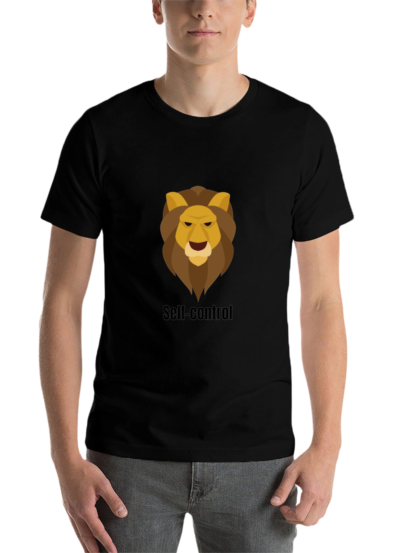 Black Self-Control Lion Graphic Black T-Shirt view 7