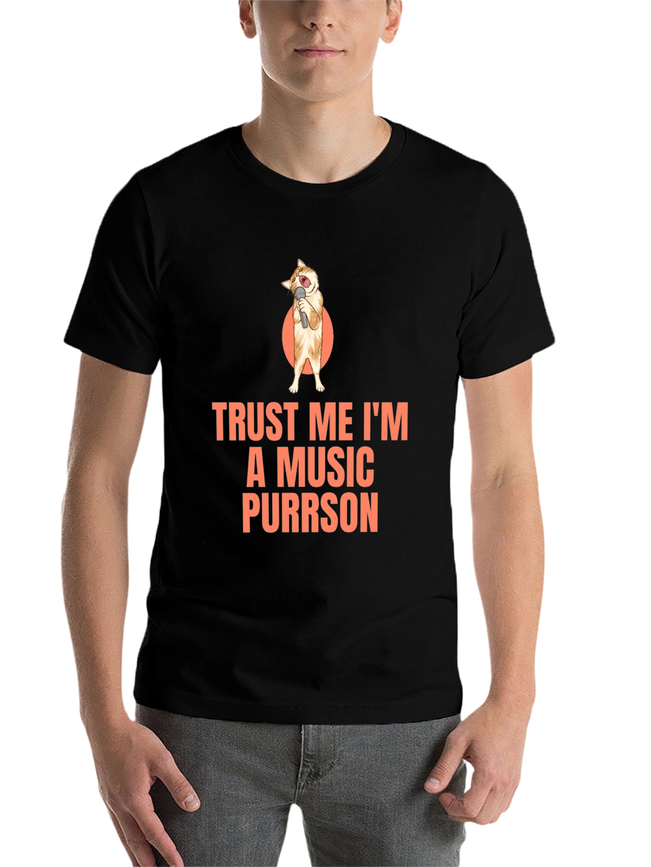 Black Trust Me I'm A Music Purrson T-Shirt view 7