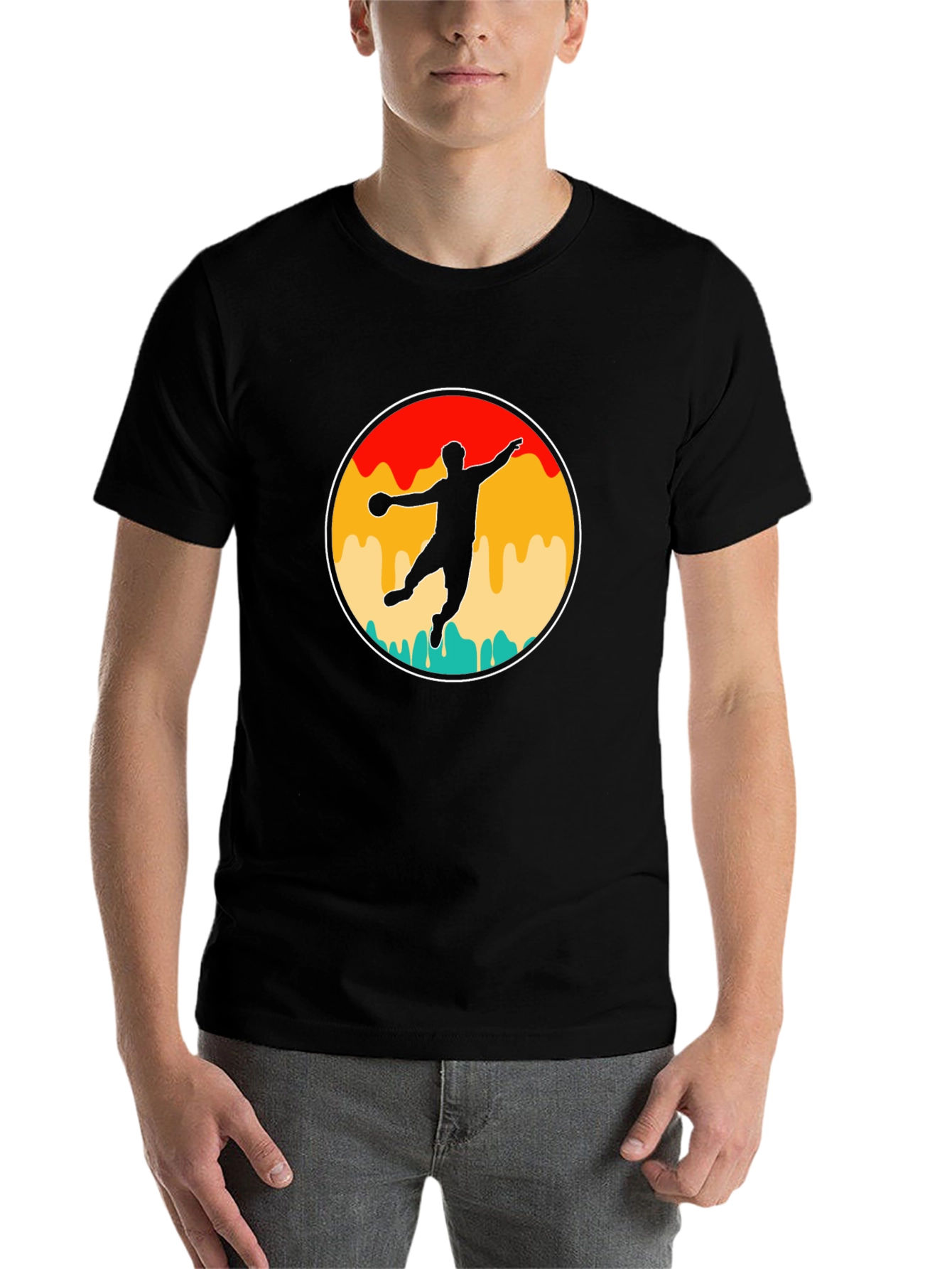 Black Retro Handball Player T-Shirt view 7