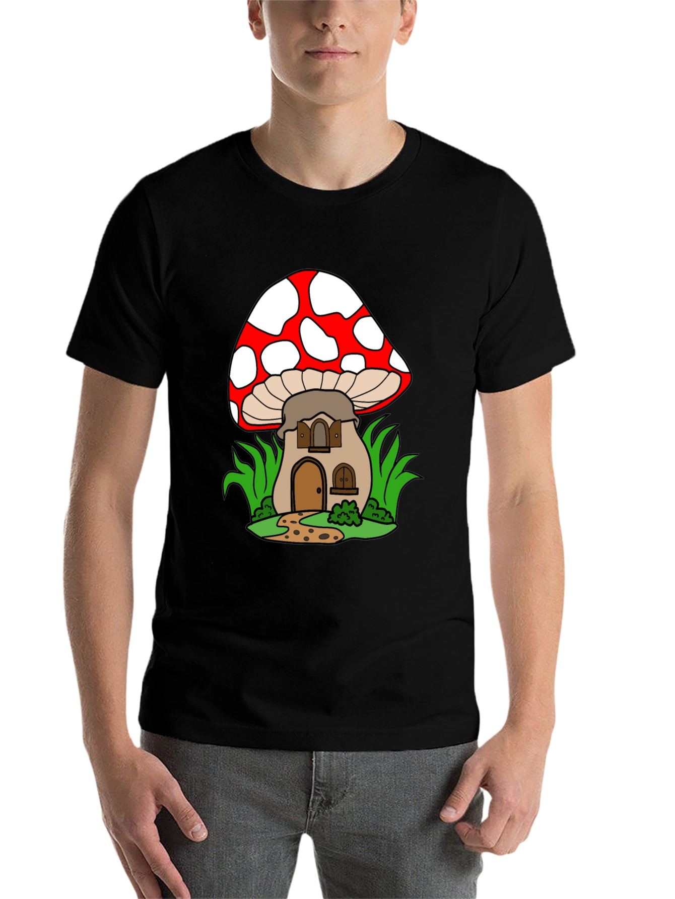 Black Mushroom House Graphic Tee - Fun & Unique Design view 7