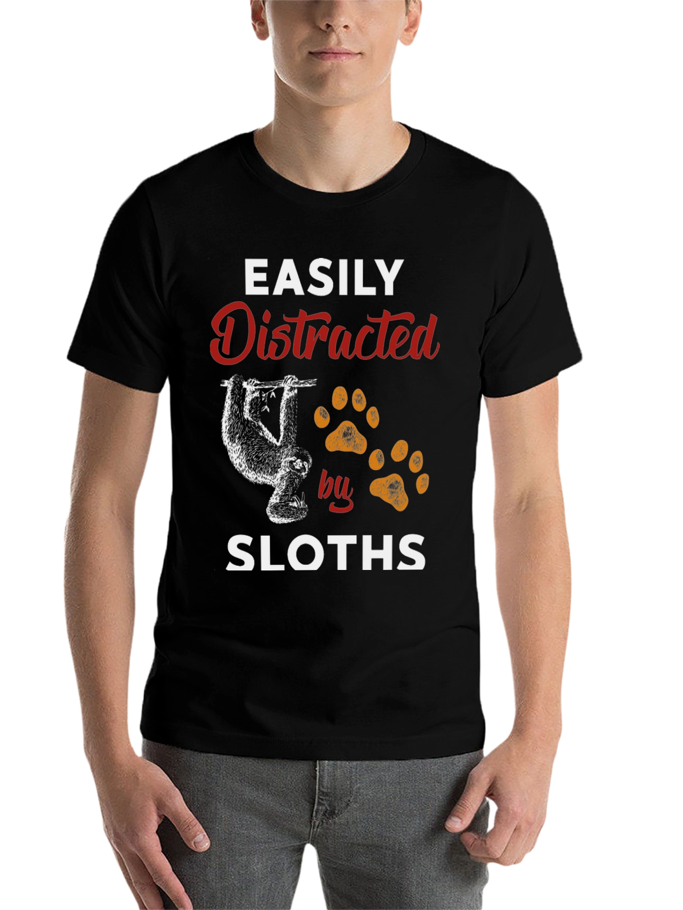 Black Easily Distracted by Sloths Graphic T-Shirt view 7