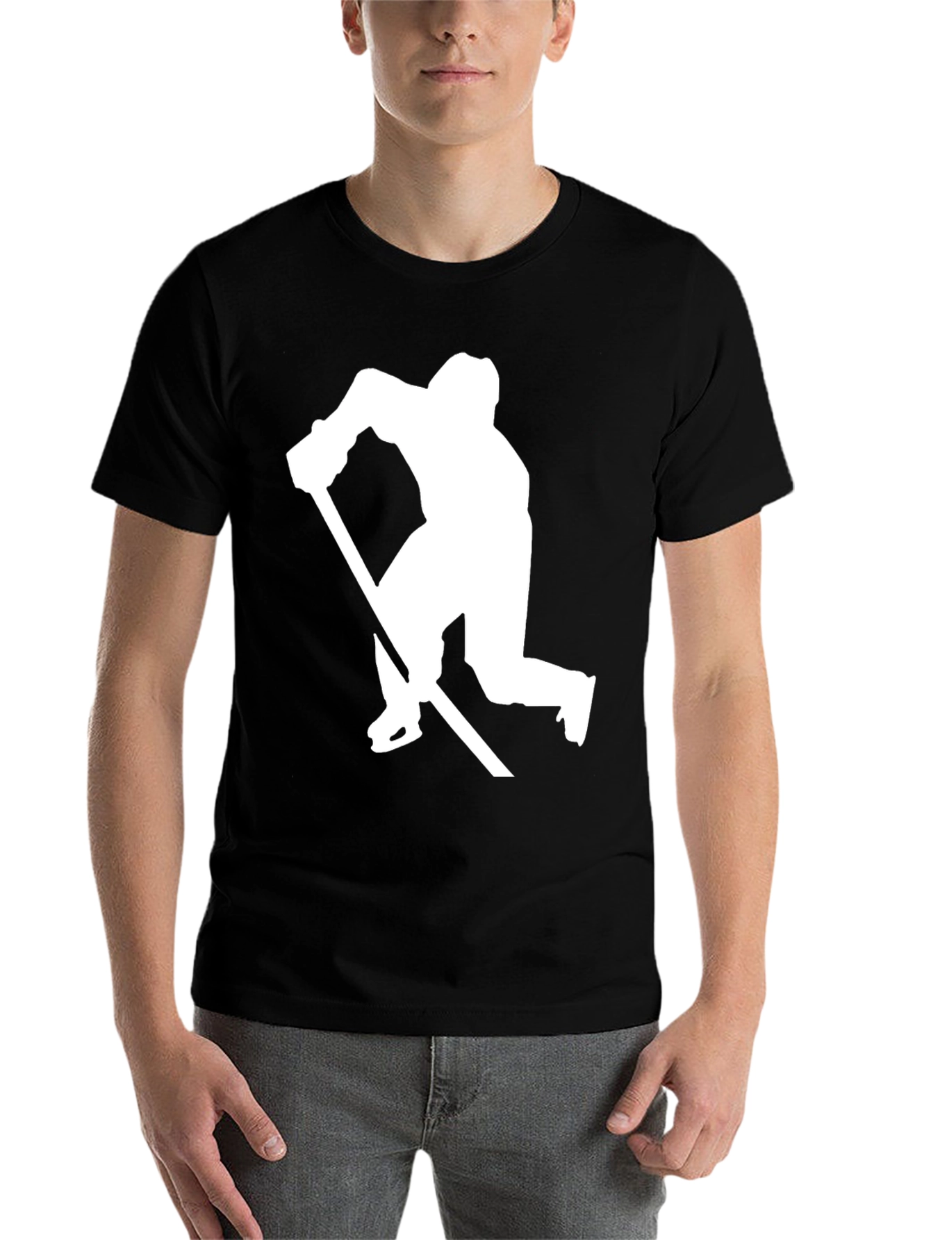 Black Hockey Player Silhouette Graphic Tee - Black Cotton view 7