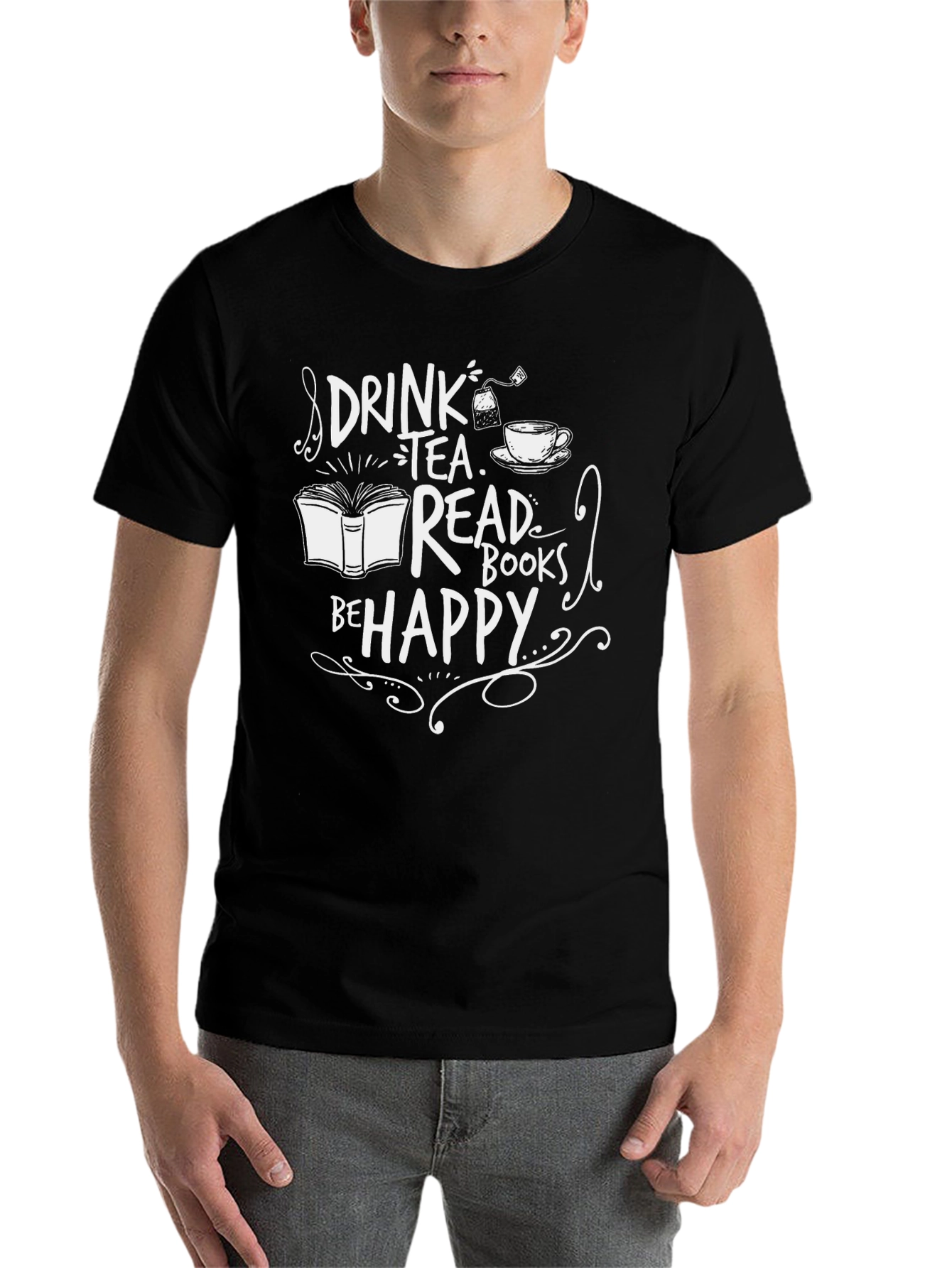 Black Drink Tea Read Books Be Happy Graphic T-Shirt view 7
