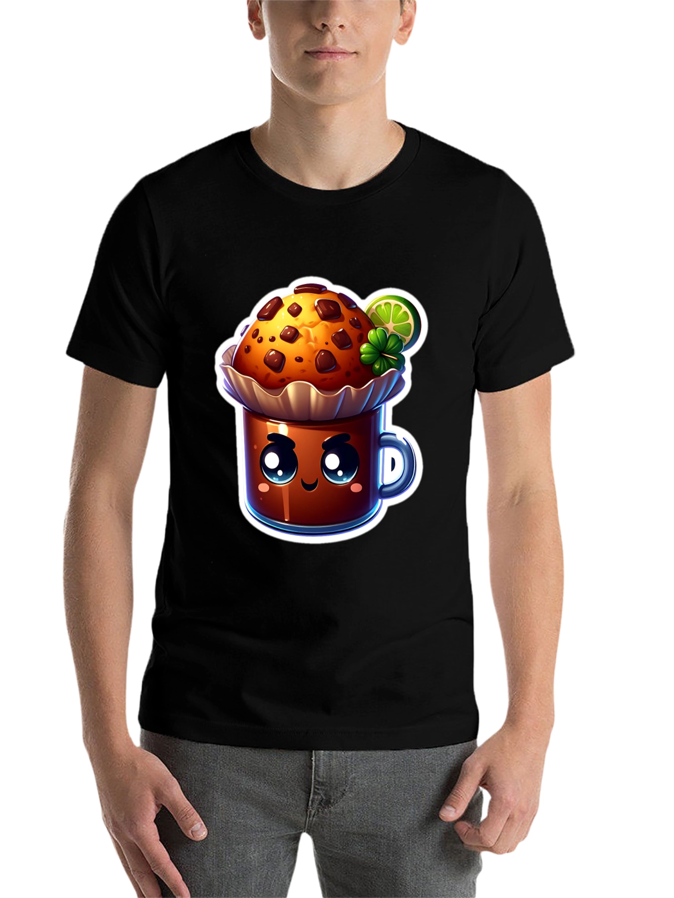 Black Cute Kawaii Cupcake Graphic T-Shirt view 7