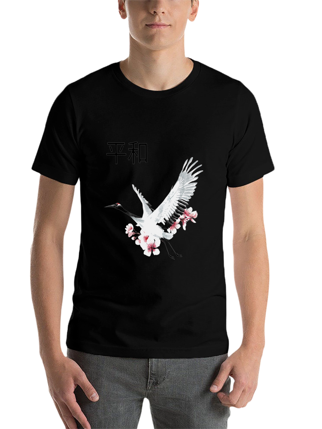 Black Crane & Blossom Graphic Tee - Black view 7