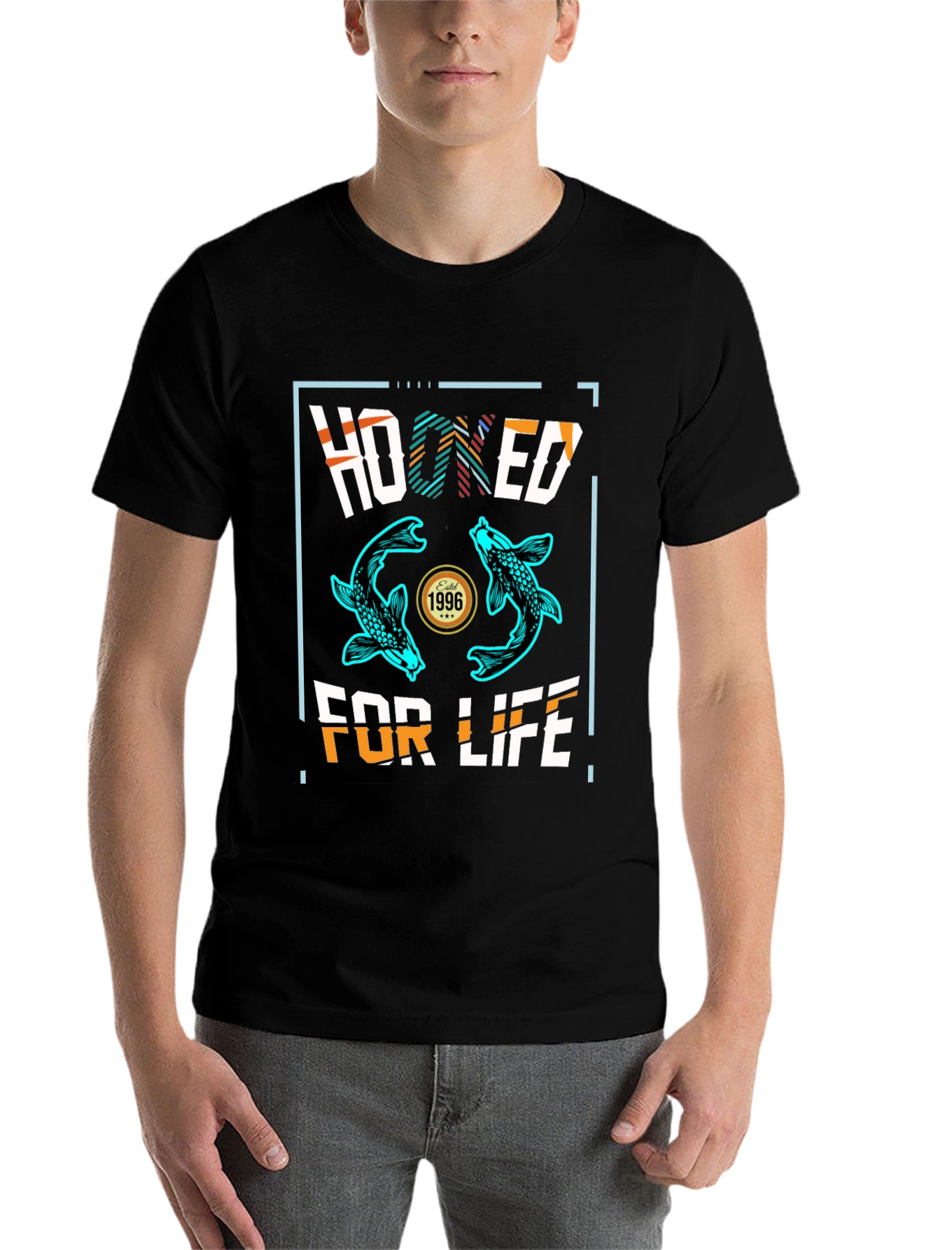 Black Hooked For Life Graphic Tee - Fishing T-Shirt view 7