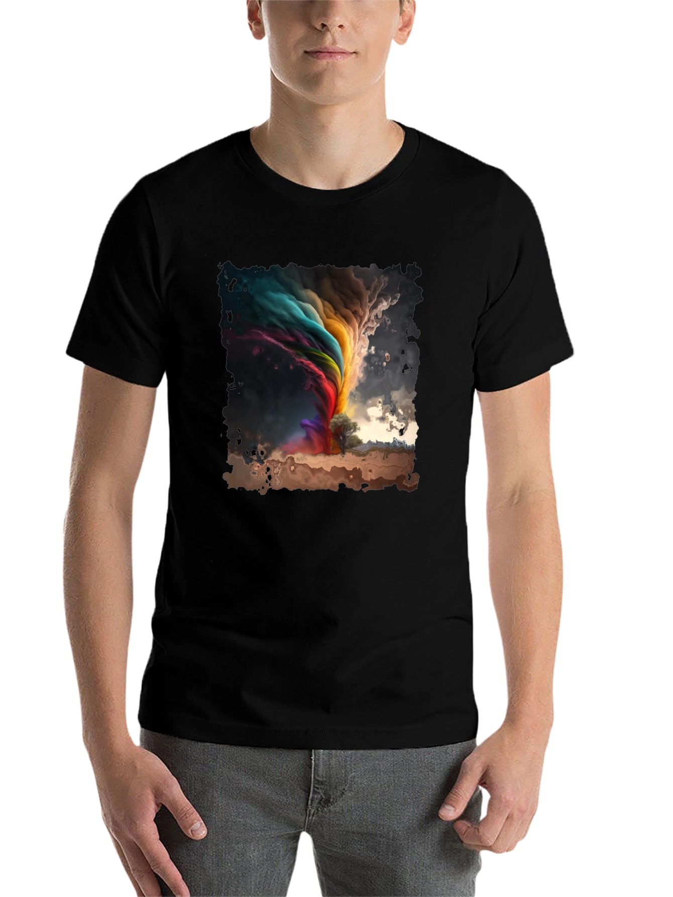 Black Rainbow Tornado Graphic Tee - Stylish Comfort view 7