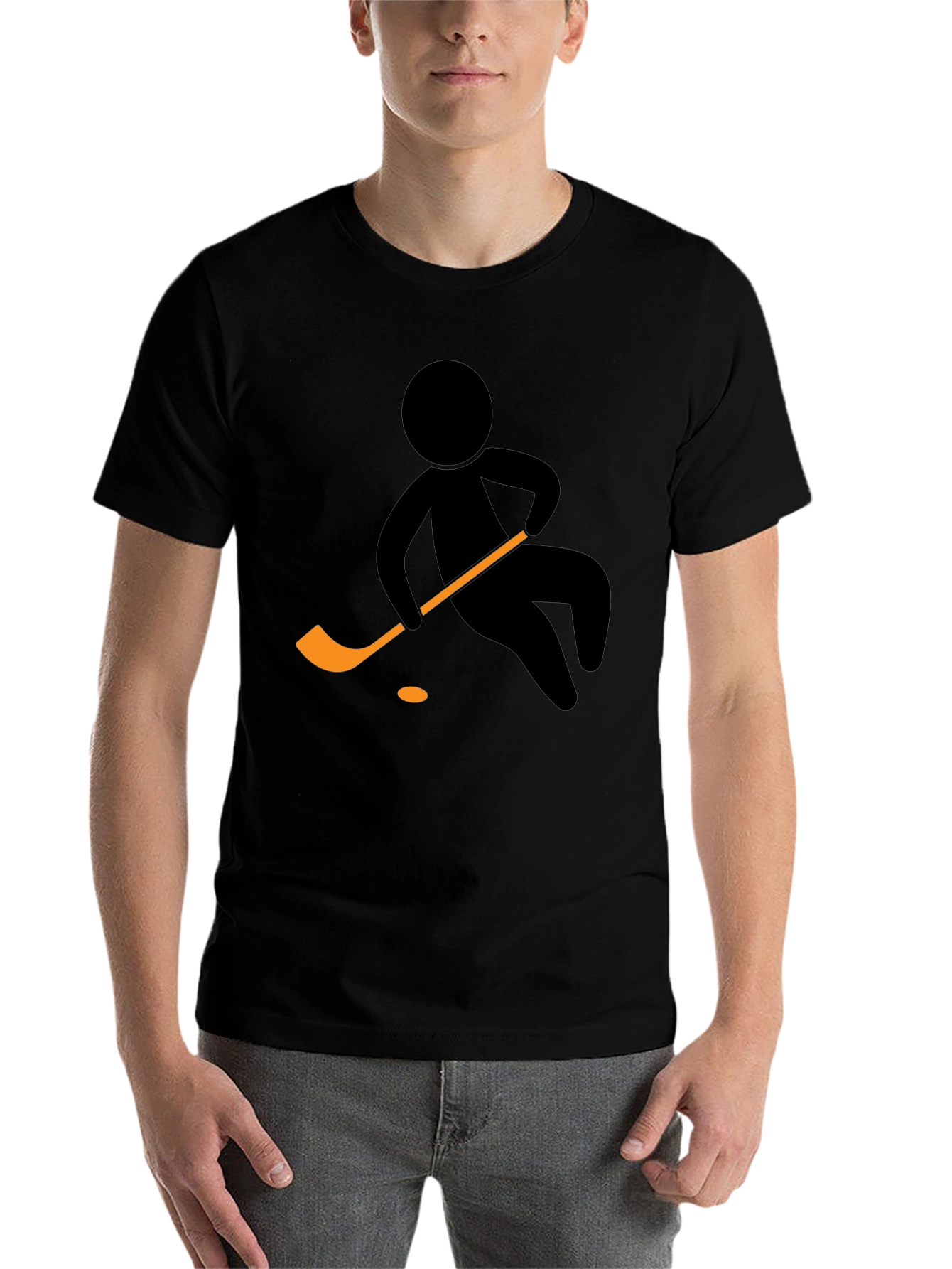 Black Hockey Player Graphic Tee - Black Cotton T-Shirt view 7