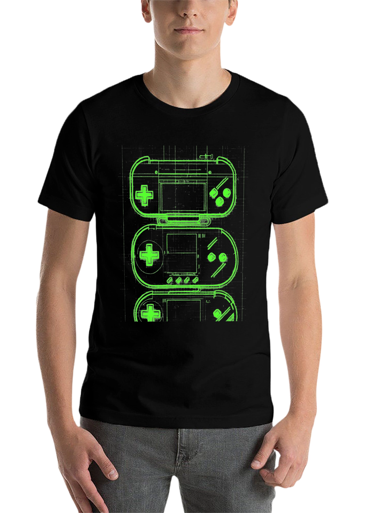 Black Retro Gaming T-Shirt - Neon Game Controller Design view 7