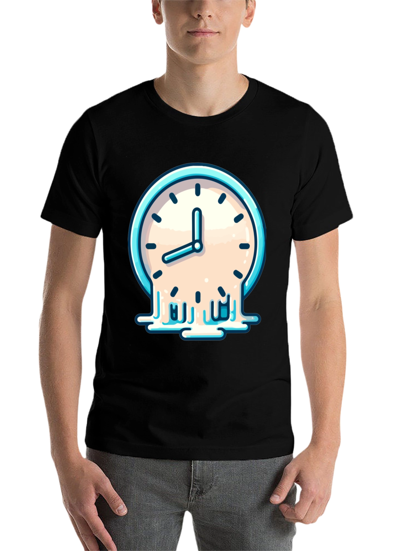 Black Melting Clock Graphic T-Shirt - Black Cotton Tee view 7