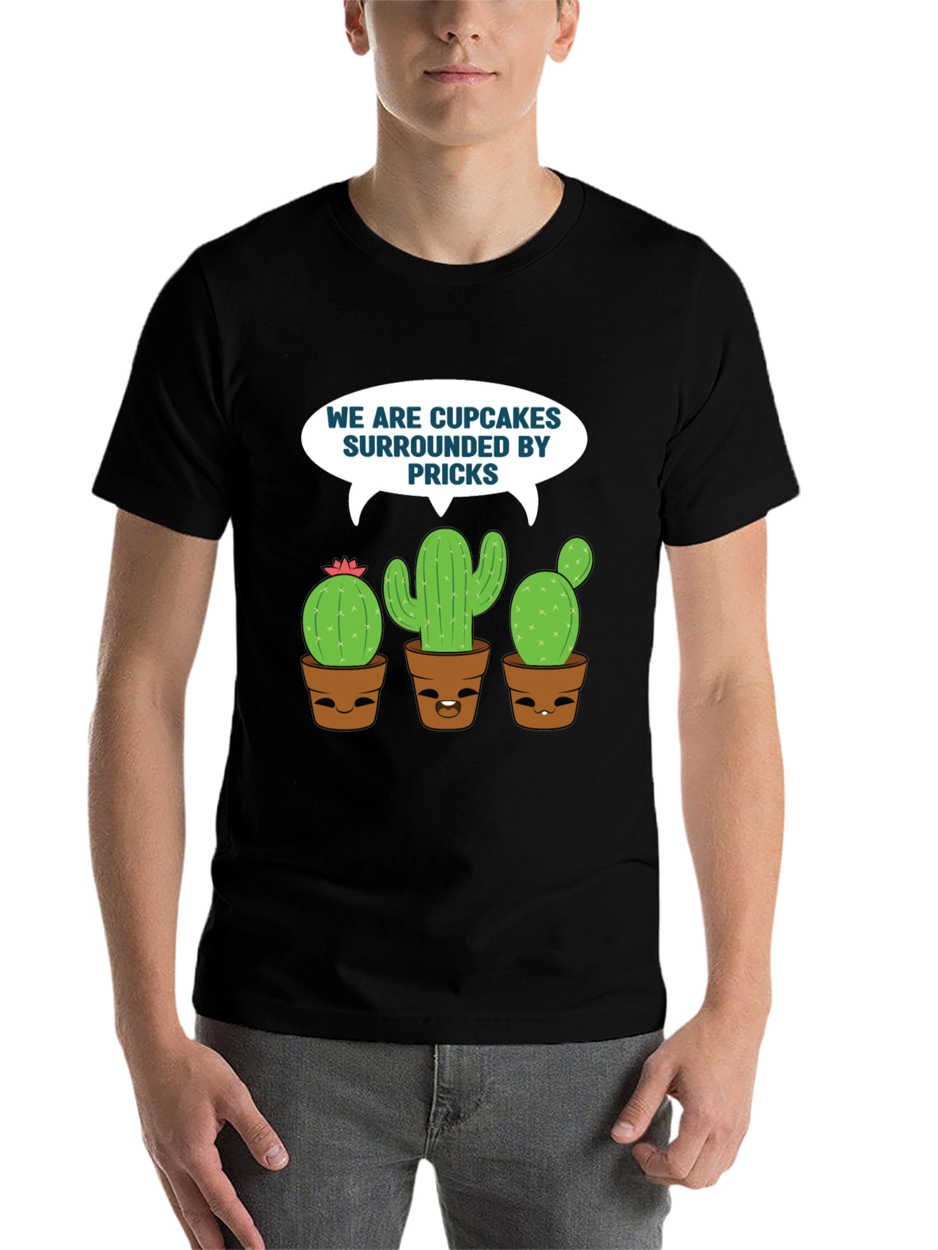Black Funny Cupcakes & Pricks Cactus Graphic T-Shirt view 7