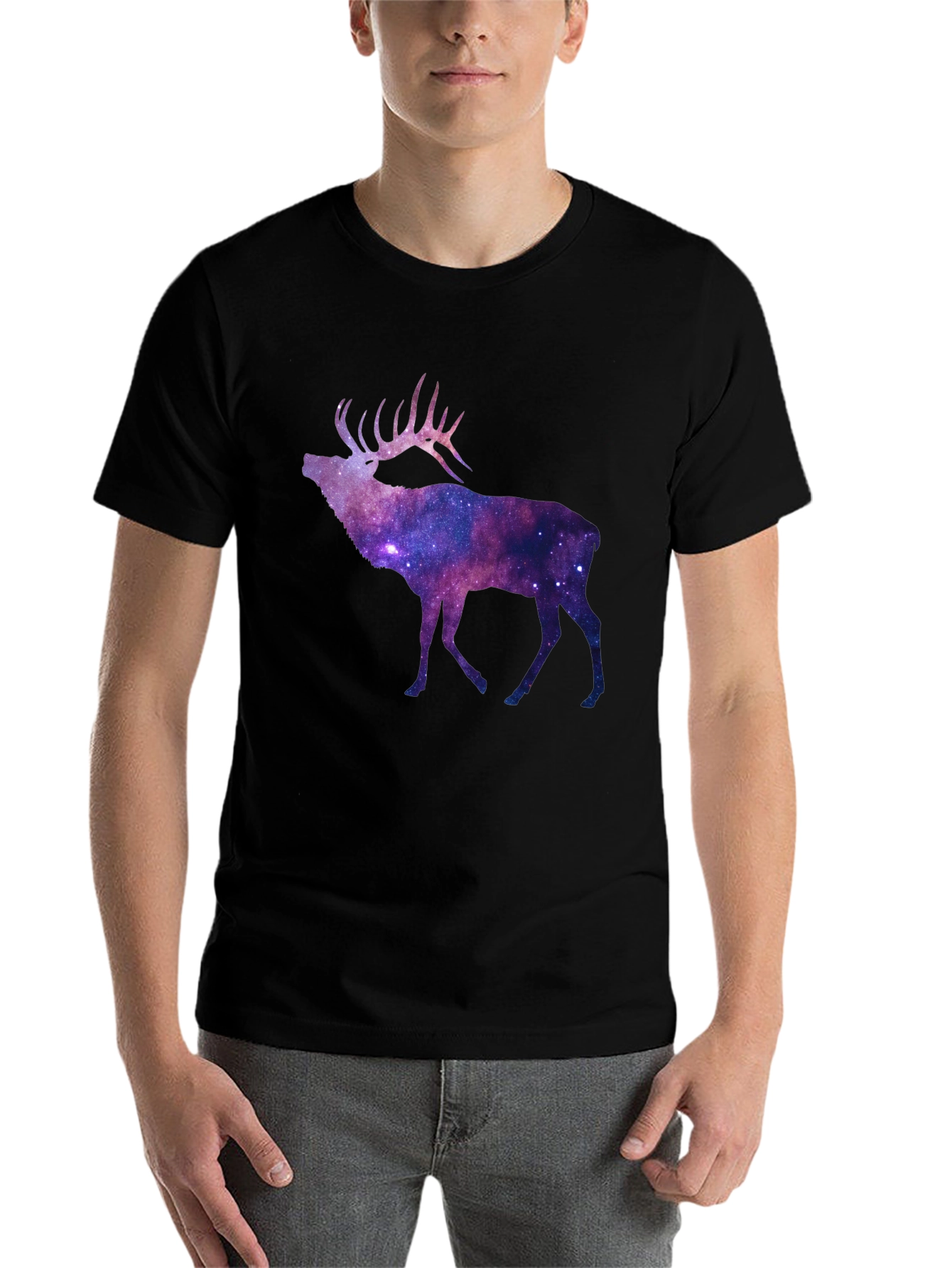 Black Galaxy Elk Graphic Tee - Black Short Sleeve T-Shirt view 7
