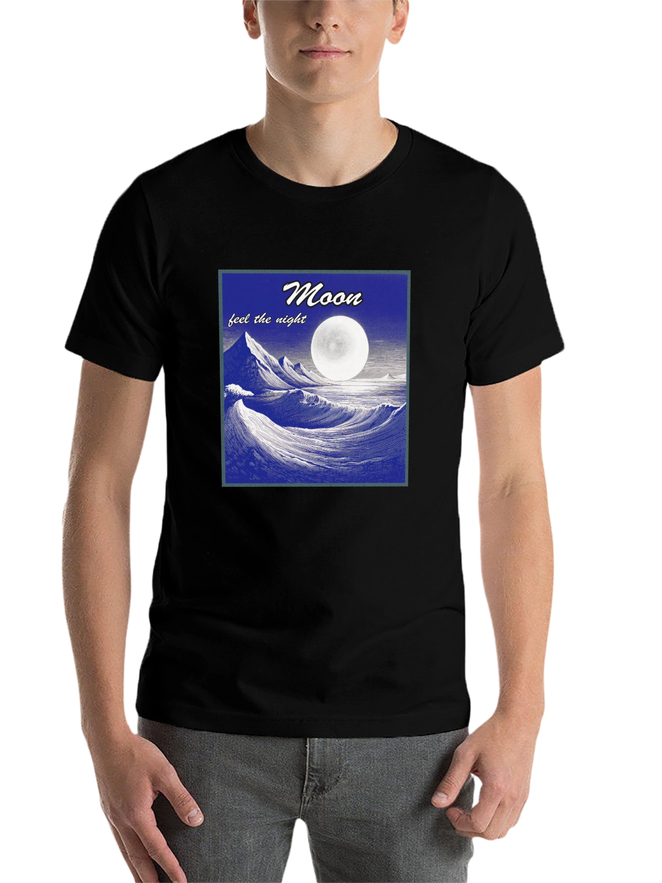 Black Moonlit Waves Graphic T-Shirt - Feel the Night! view 7