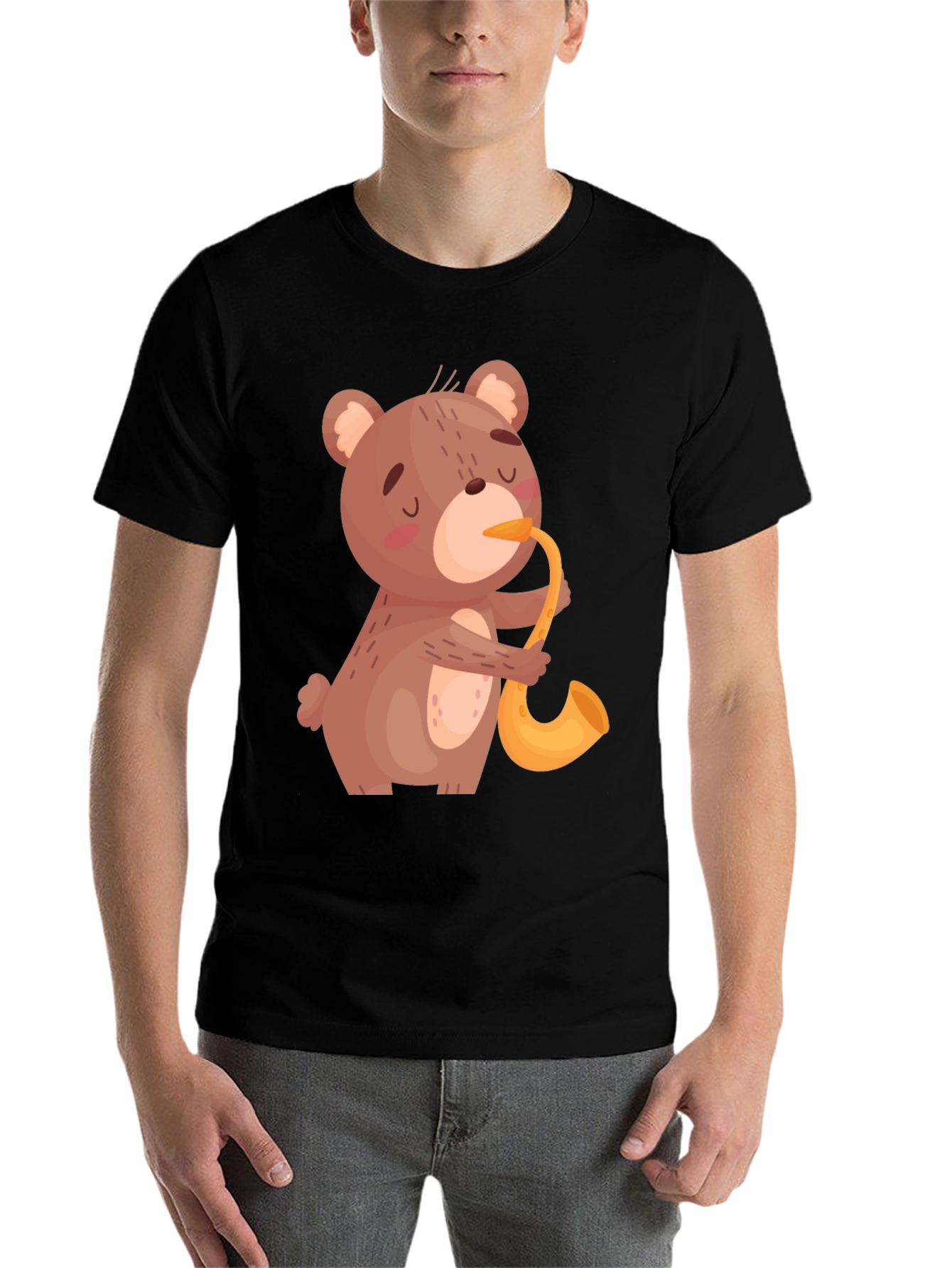 Black Bear Saxophone Graphic Tee - Cool Black T-Shirt view 7