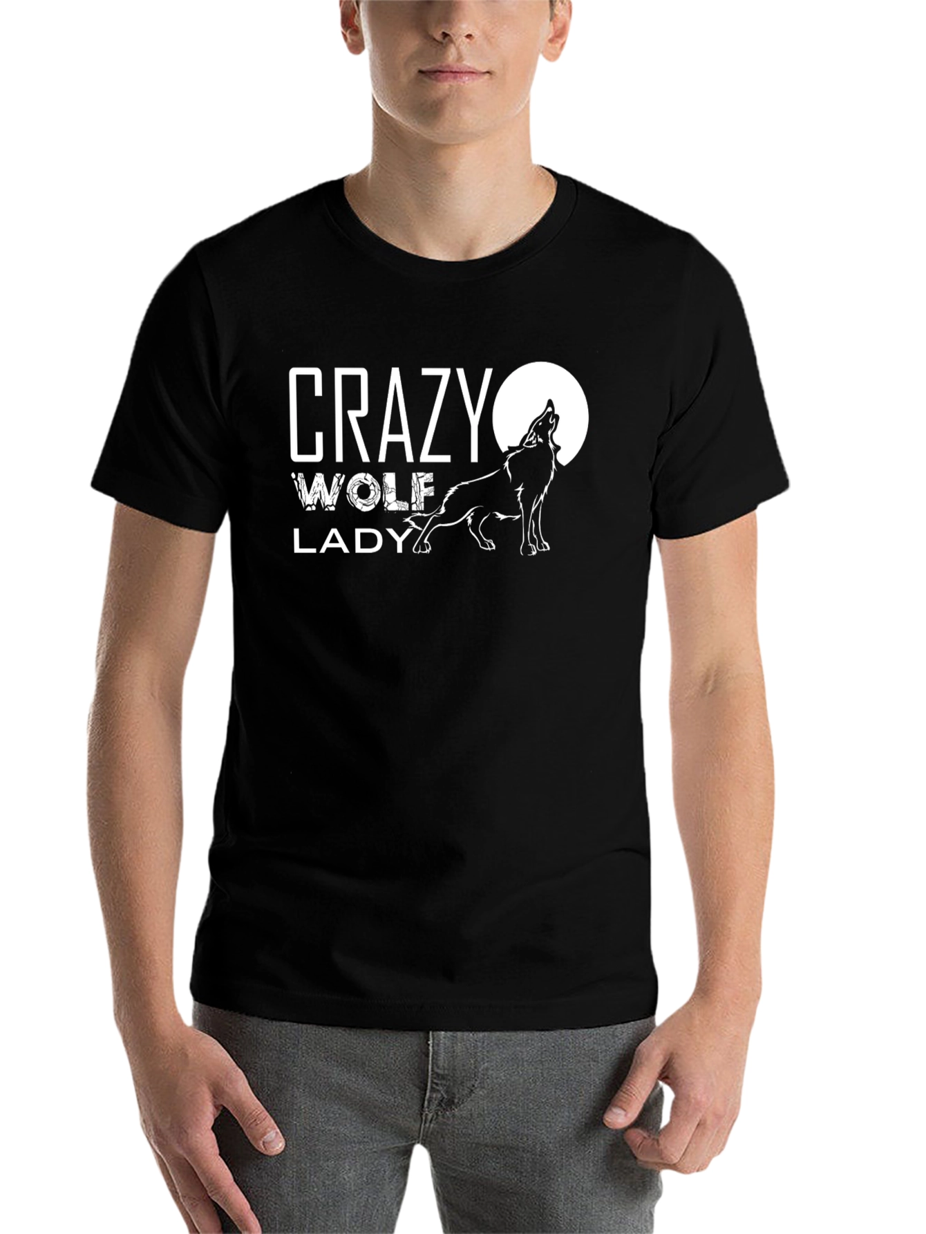 Black Crazy Wolf Lady T-Shirt - Black view 7
