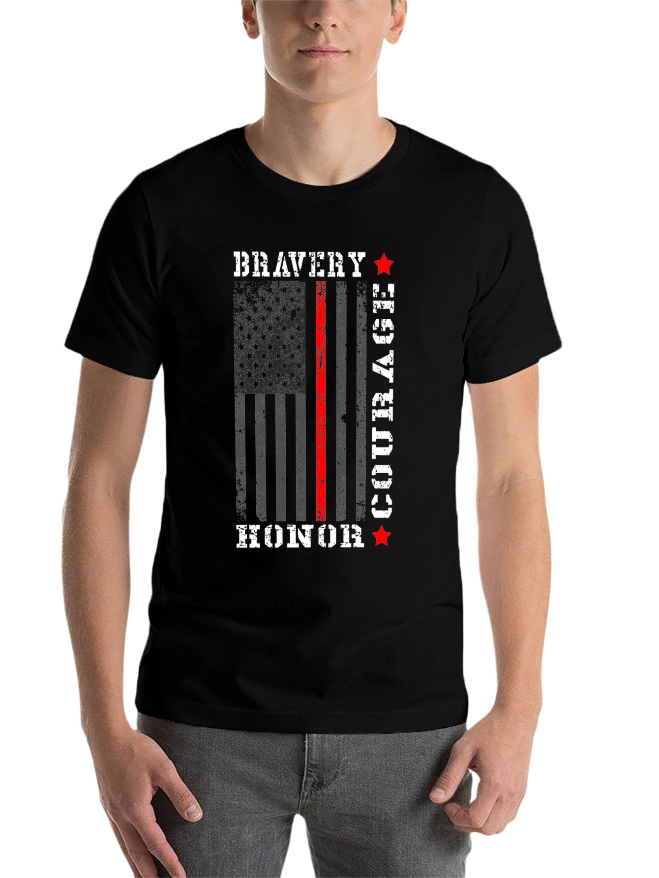 Black Bravery Courage Honor T-Shirt - Firefighter Thin Red Line view 7