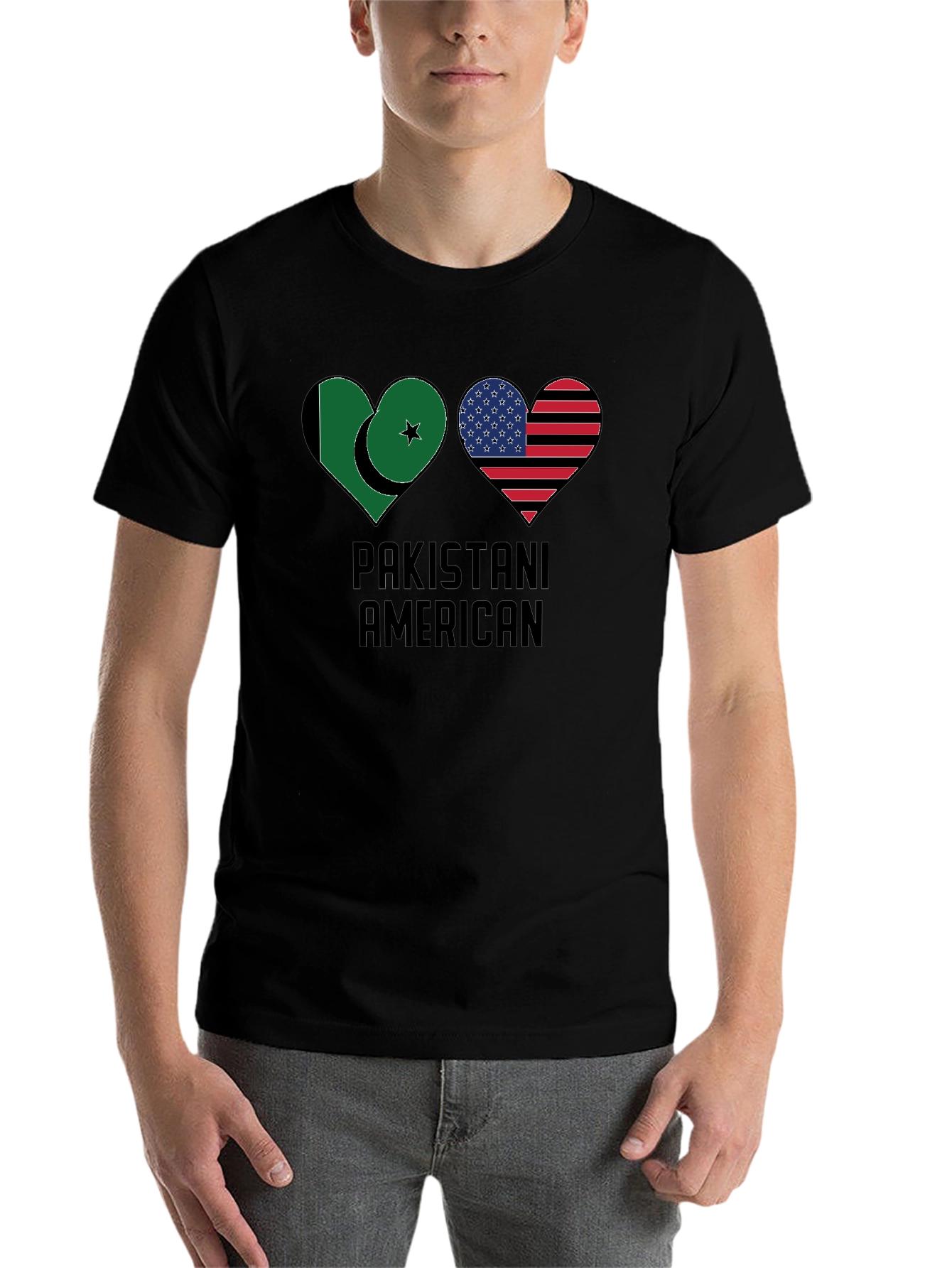 Black Pakistani American Heart Flag T-Shirt view 7