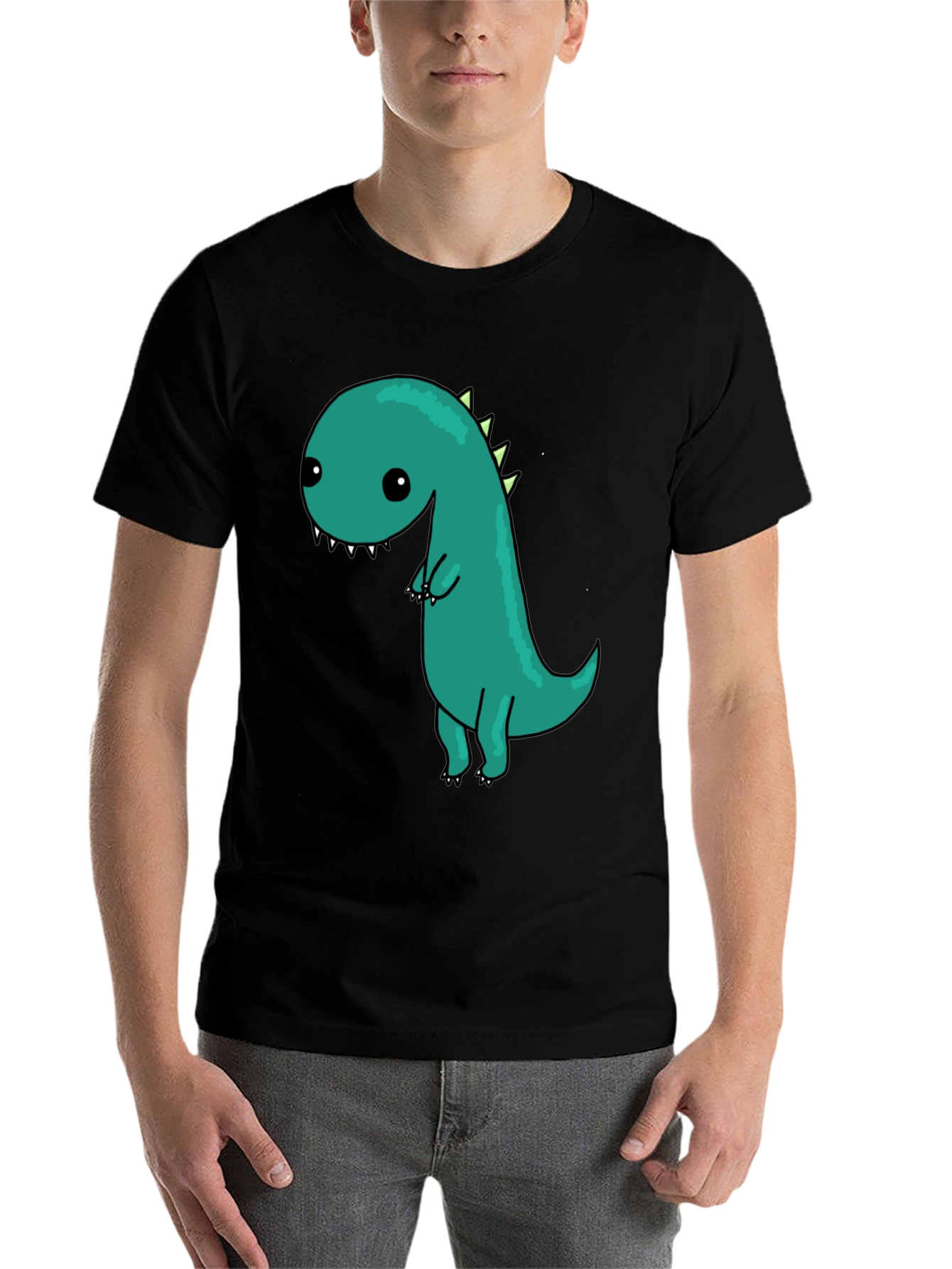 Black Cute Cartoon Dinosaur Graphic Black T-Shirt view 7