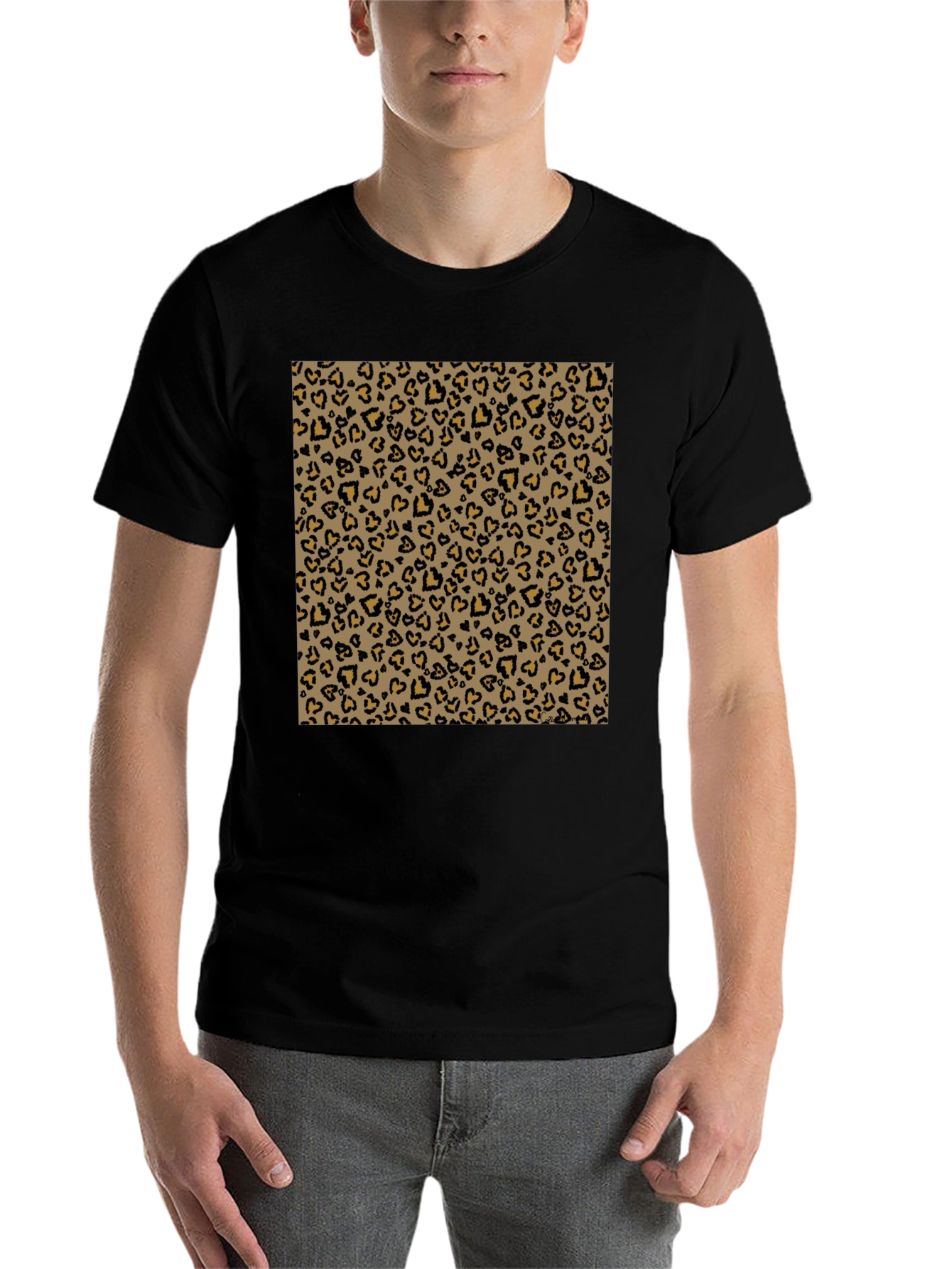 Black Black Tee with Leopard Heart Print view 7