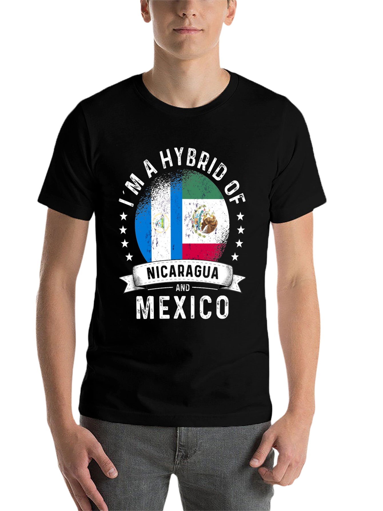 Black Nicaragua and Mexico Hybrid Pride T-Shirt view 7