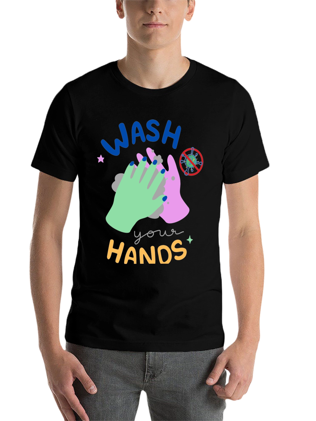 Black Wash Your Hands Graphic Tee - Black view 7