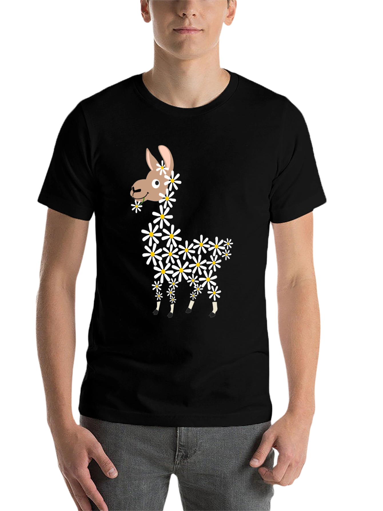 Black Llama Flower Graphic Tee - Cute & Casual Black T-Shirt view 7