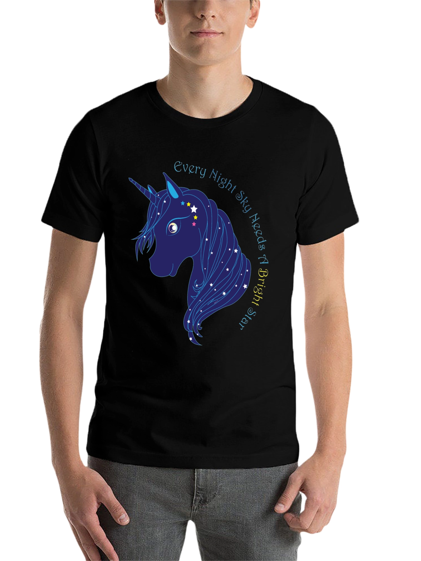 Black Every Night Sky Needs a Bright Star Unicorn T-Shirt view 7